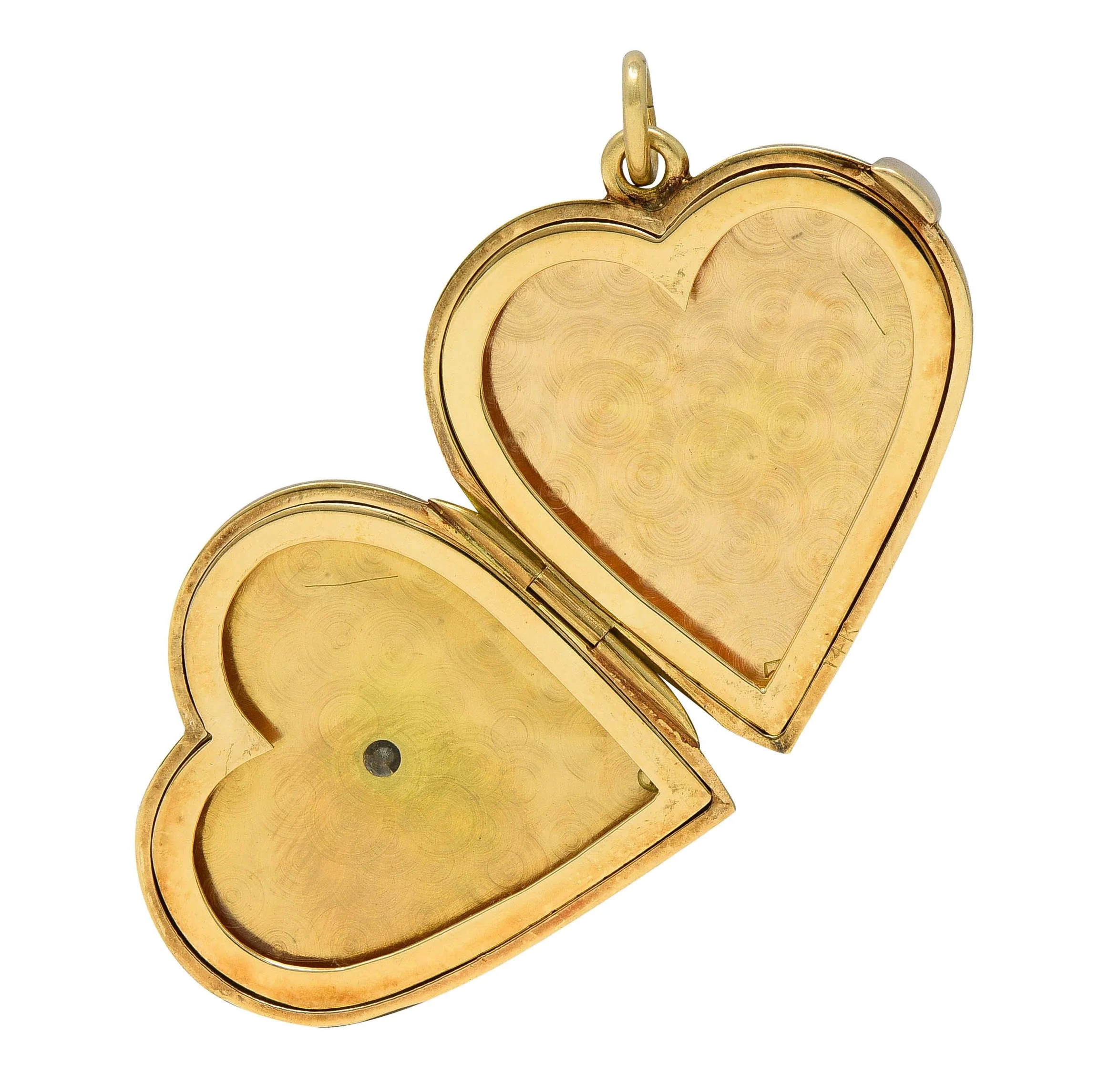 Mid-Century Diamond 14 Karat Yellow Gold Vintage Heart Locket Pendant - Image 2