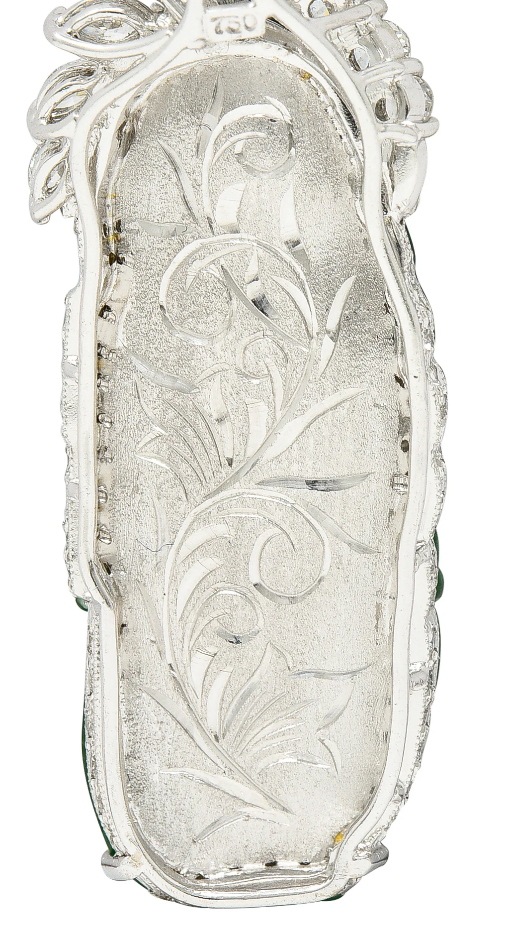 Mid-Century Diamond Carved Natural Jade 18 Karat White Gold Birds Pear Pendant GIA - Image 7