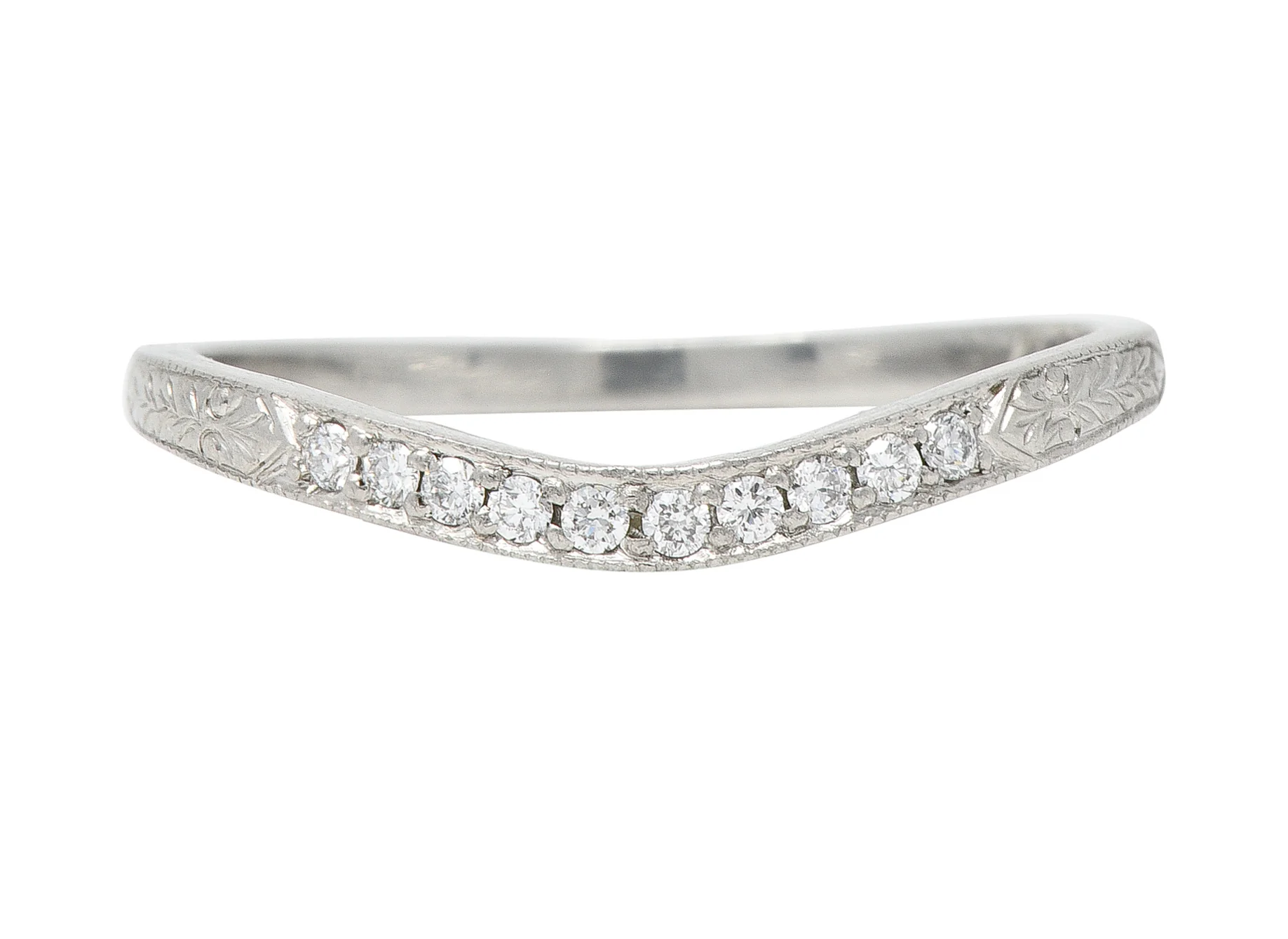 Mid-Century Diamond Platinum Wheat Vintage Contour Band Ring