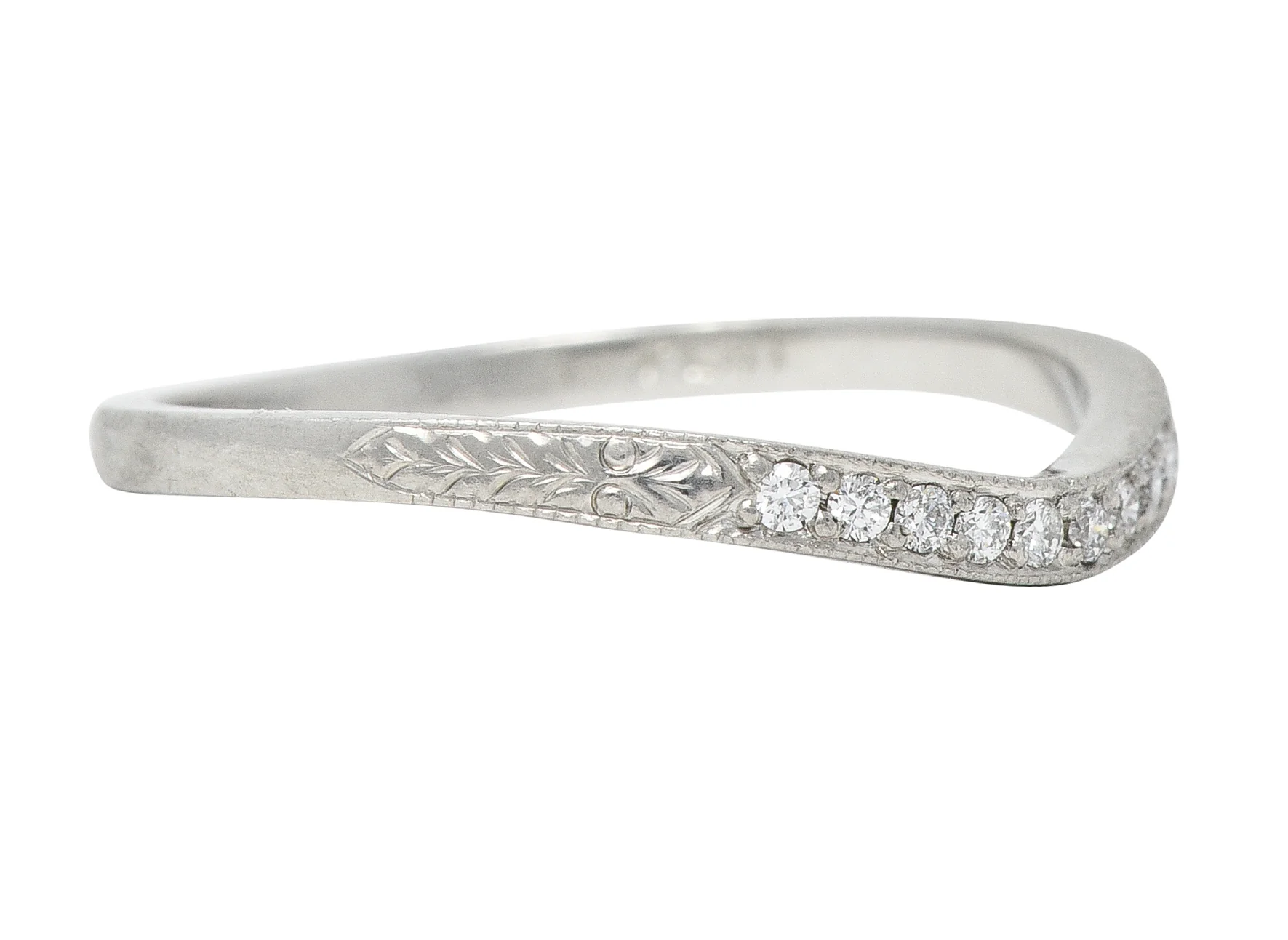 Mid-Century Diamond Platinum Wheat Vintage Contour Band Ring - Image 2