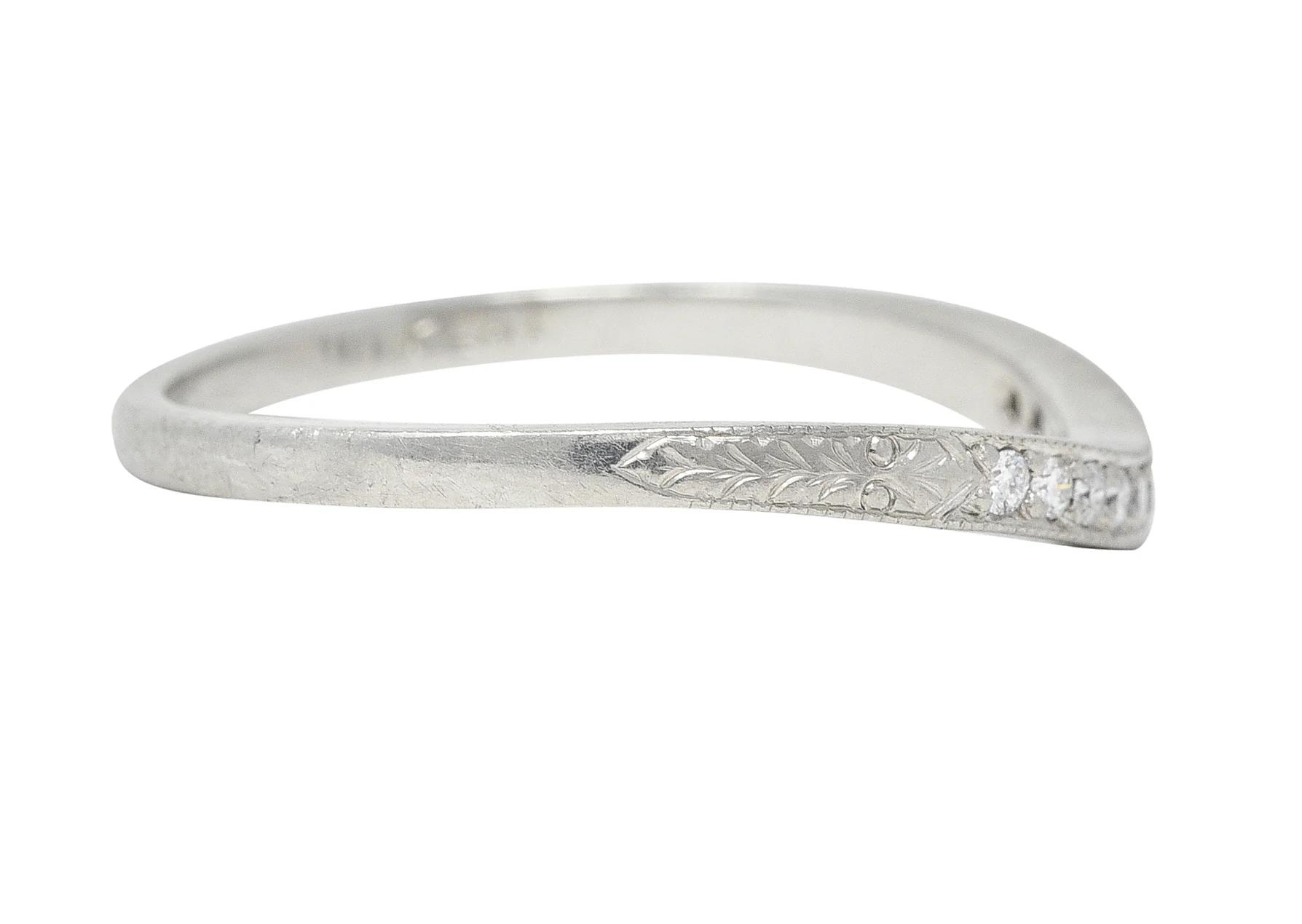 Mid-Century Diamond Platinum Wheat Vintage Contour Band Ring - Image 3