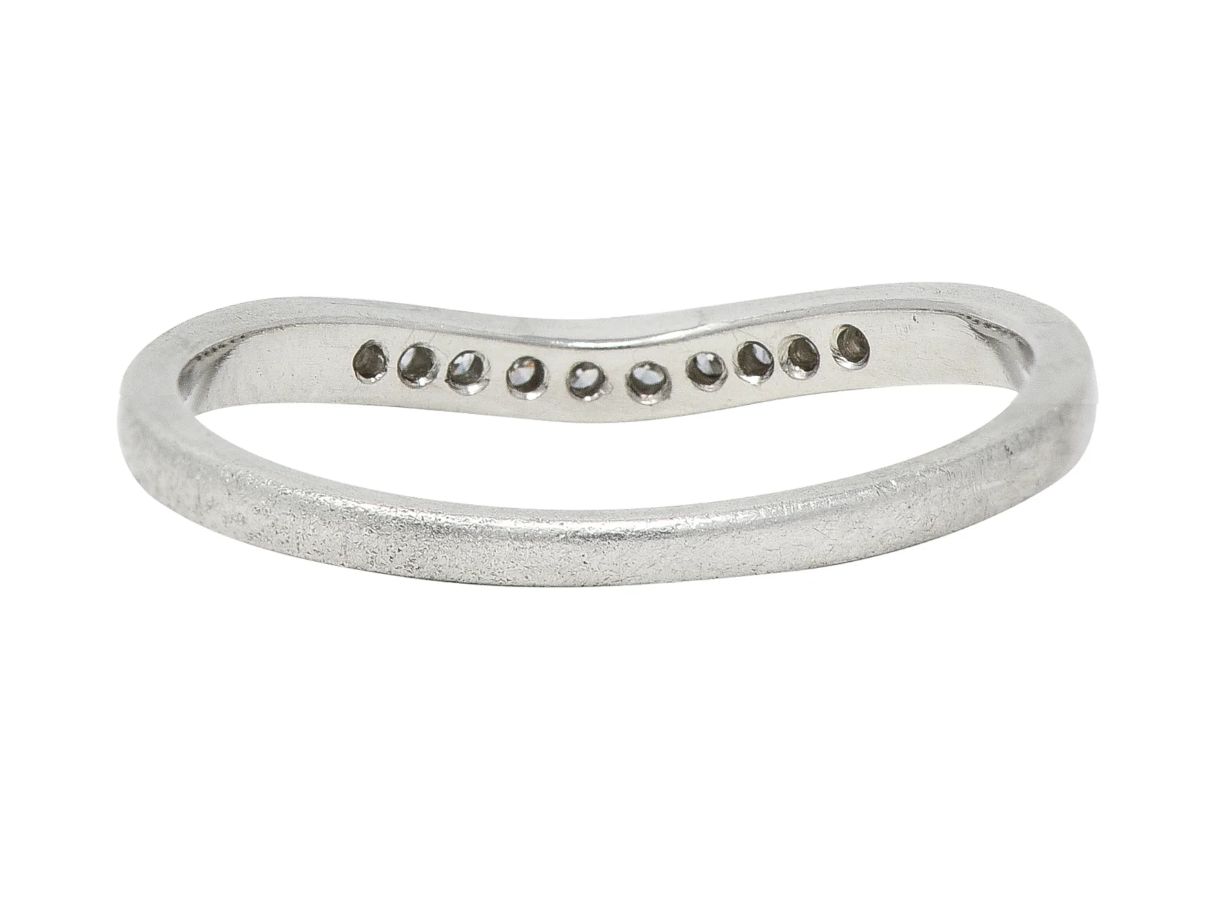 Mid-Century Diamond Platinum Wheat Vintage Contour Band Ring - Image 4