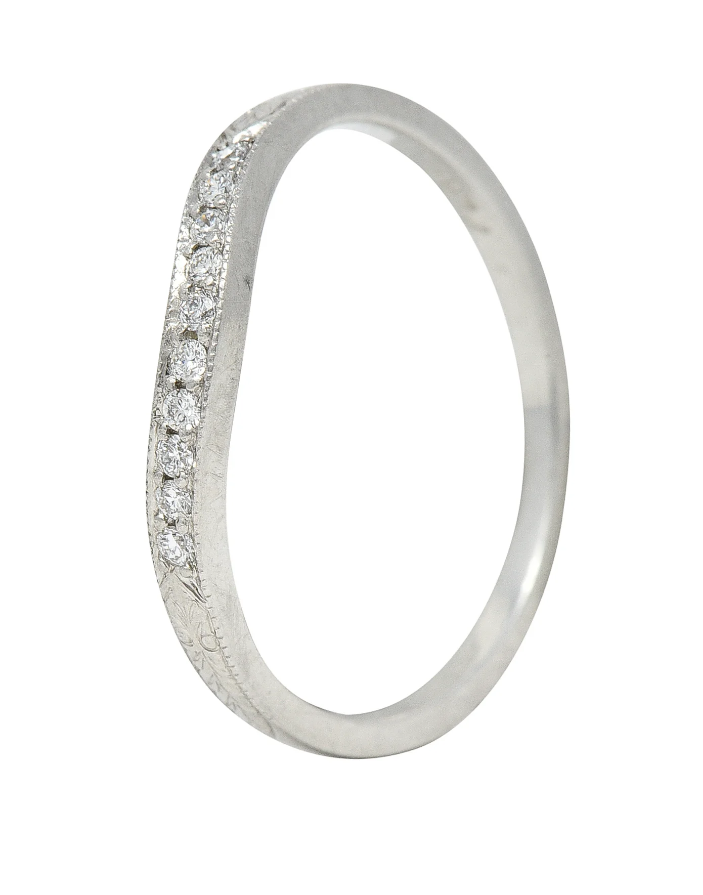 Mid-Century Diamond Platinum Wheat Vintage Contour Band Ring - Image 6
