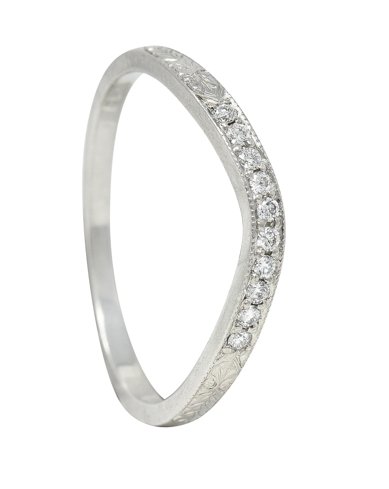 Mid-Century Diamond Platinum Wheat Vintage Contour Band Ring - Image 8