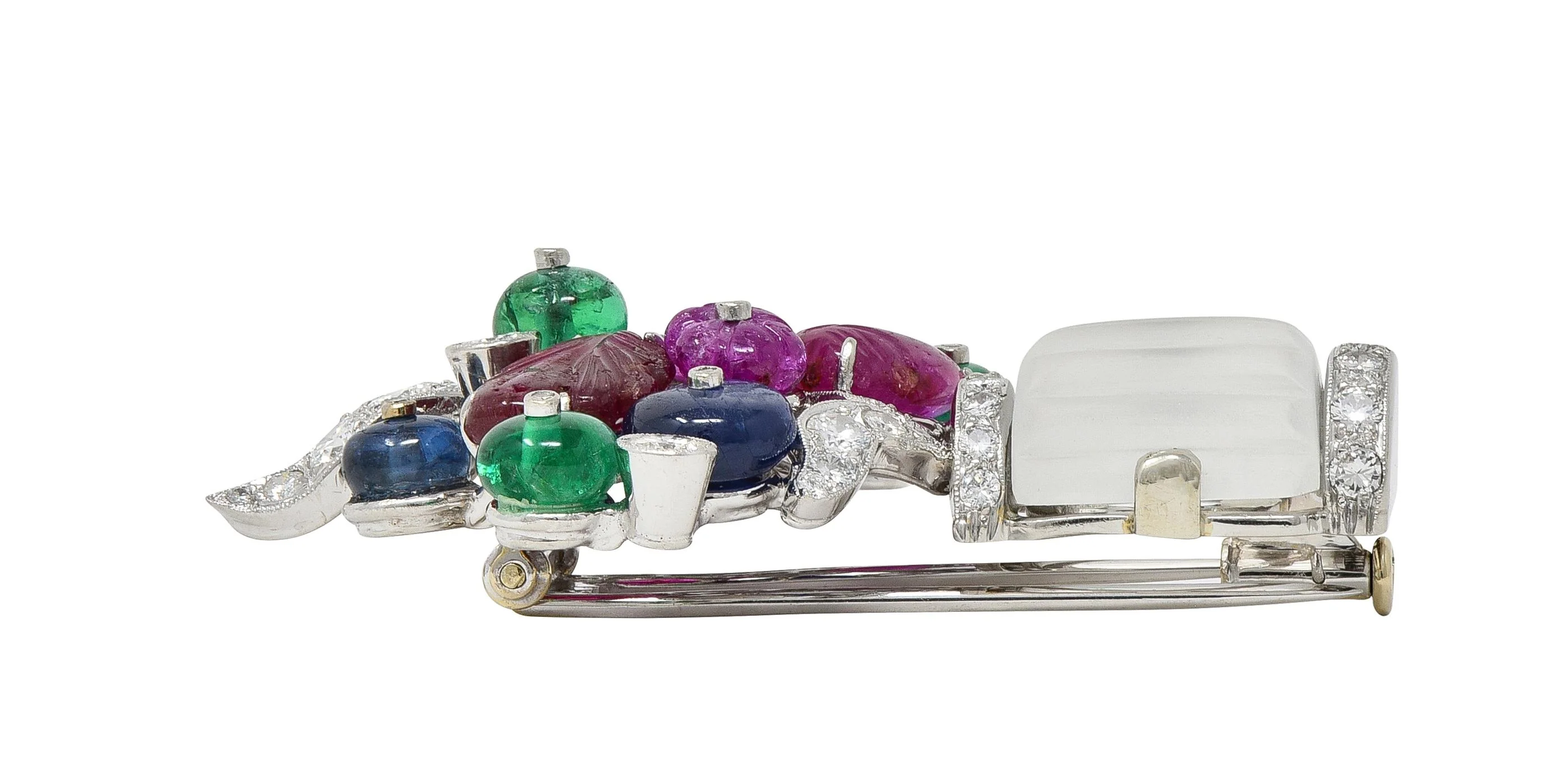 Mid Century Diamond Ruby Sapphire Emerald Platinum Vintage Giardinetto Floral Tutti-Frutti Brooch - Image 6