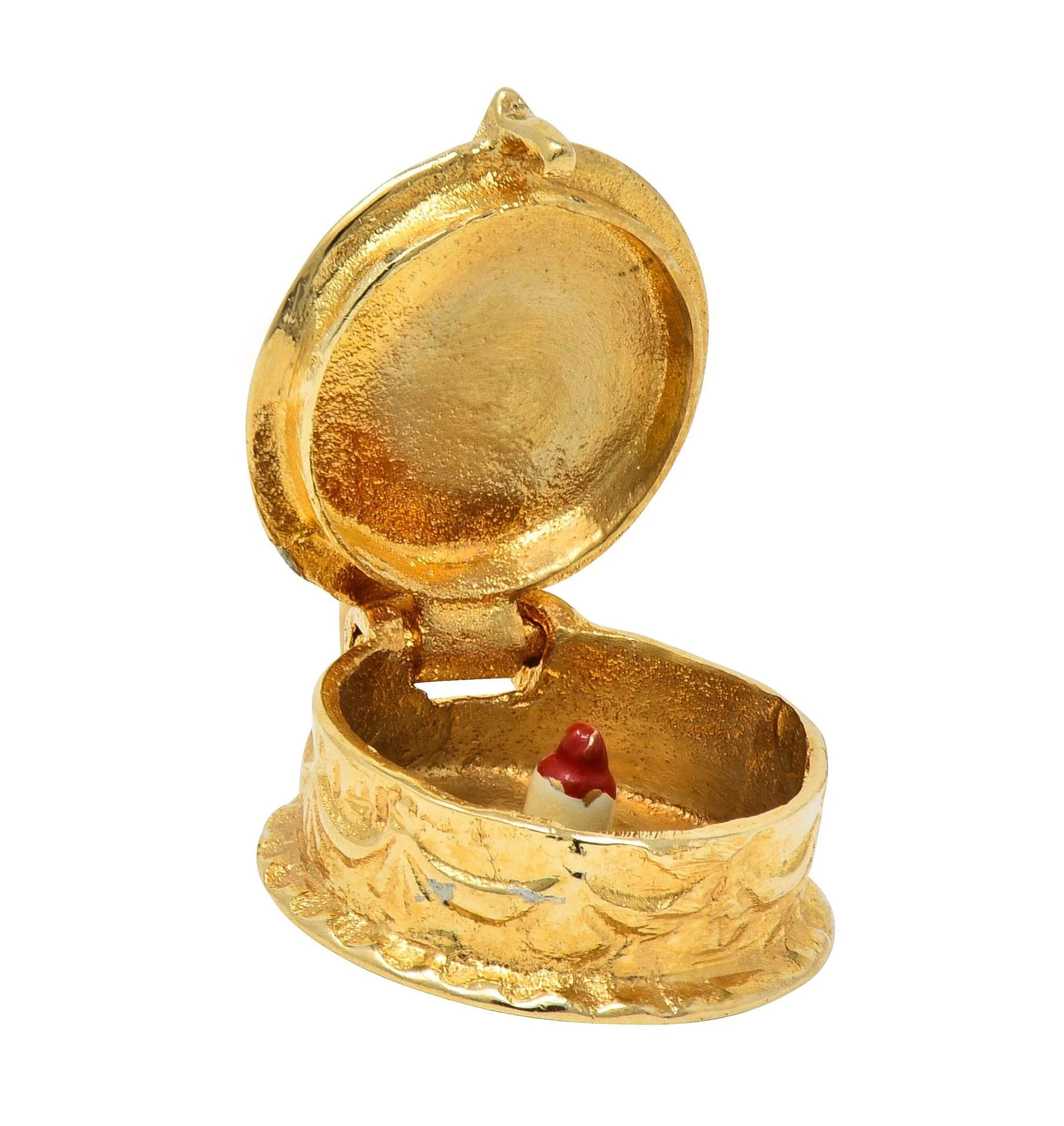 Mid-Century Enamel 14 Karat Gold Vintage Birthday Cake Surprise Charm - Image 2
