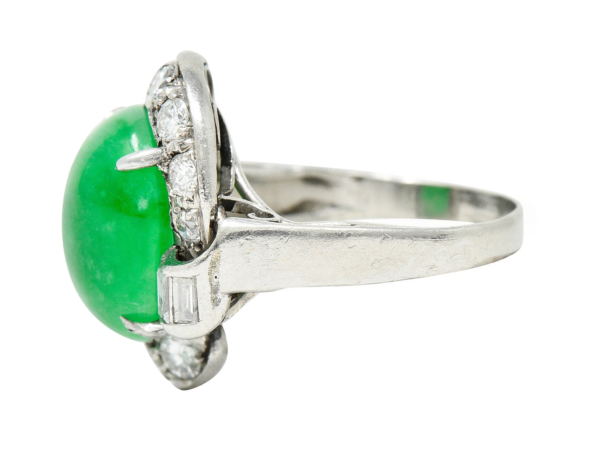 Mid-Century Jadeite Jade Diamond Platinum Bypass Ring GIA - Image 5
