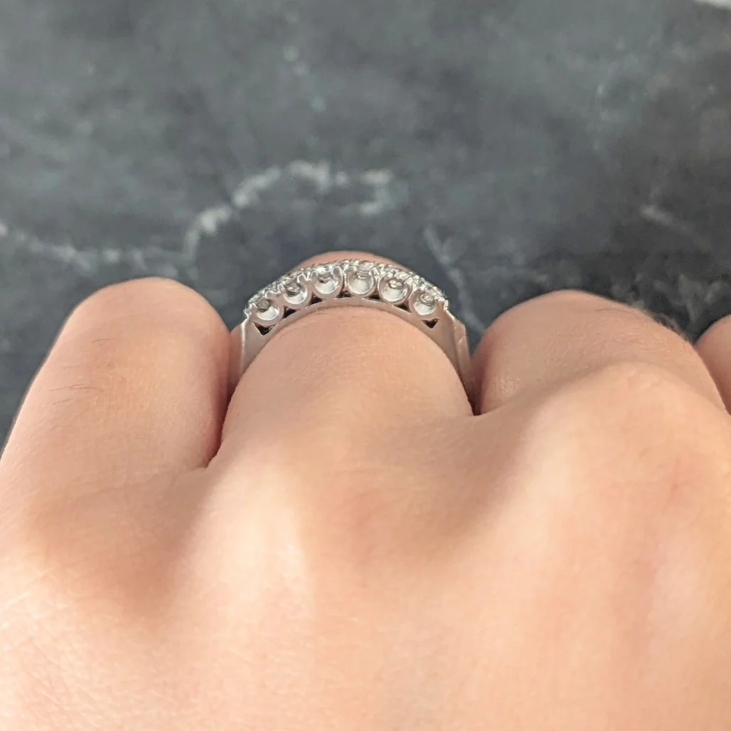 Mid-Century Old European Cut Diamond Platinum Knife Edge Fishtail Vintage Band Ring - Image 12