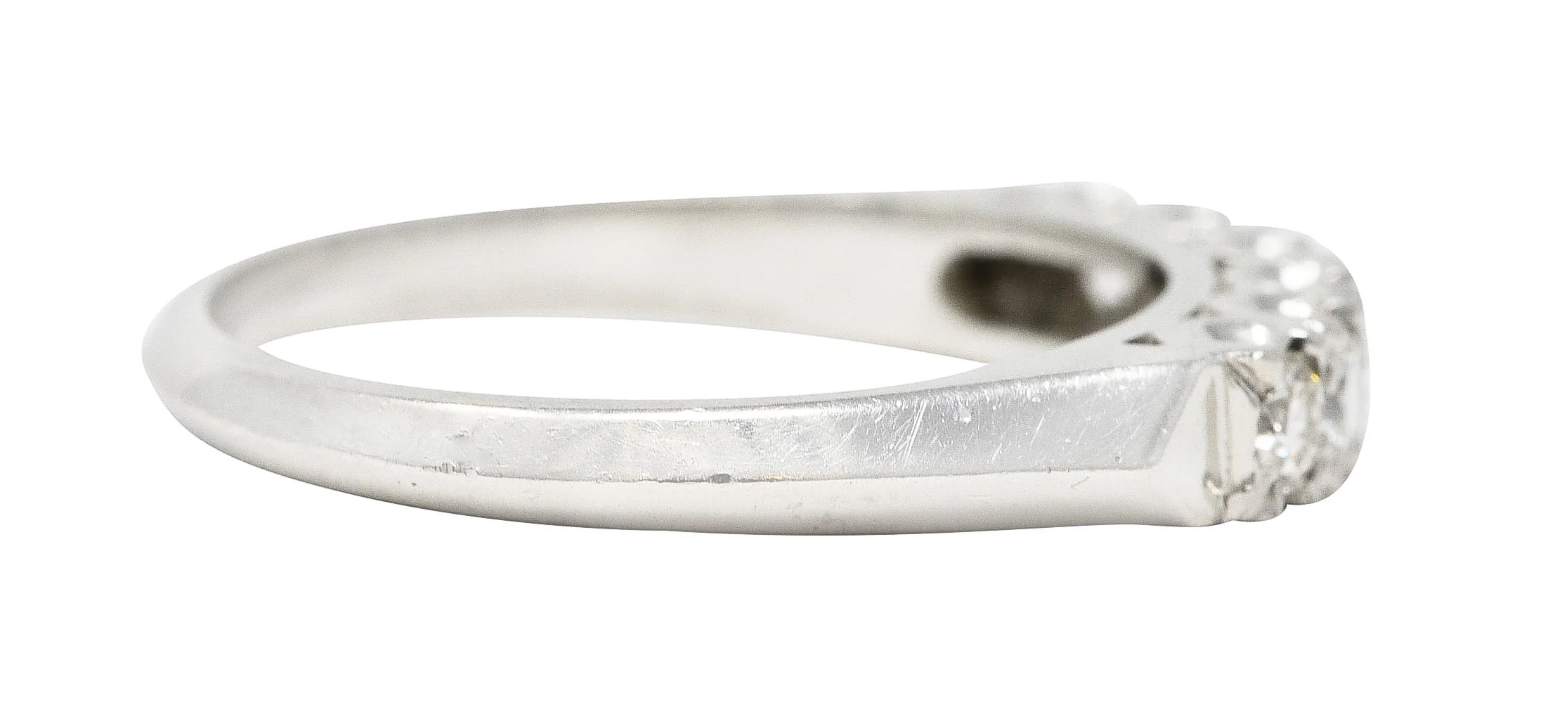 Mid-Century Old European Cut Diamond Platinum Knife Edge Fishtail Vintage Band Ring - Image 3