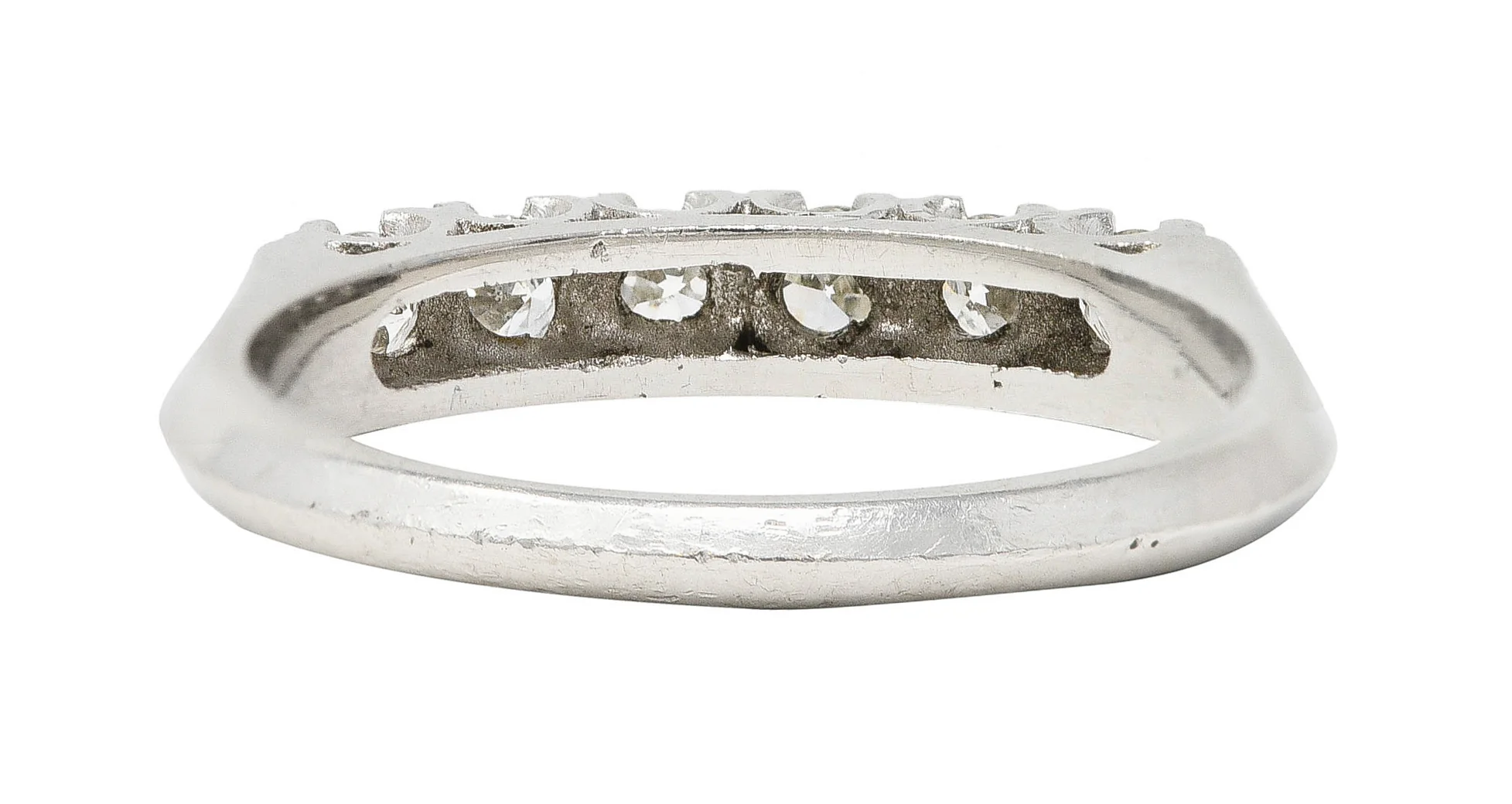 Mid-Century Old European Cut Diamond Platinum Knife Edge Fishtail Vintage Band Ring - Image 4
