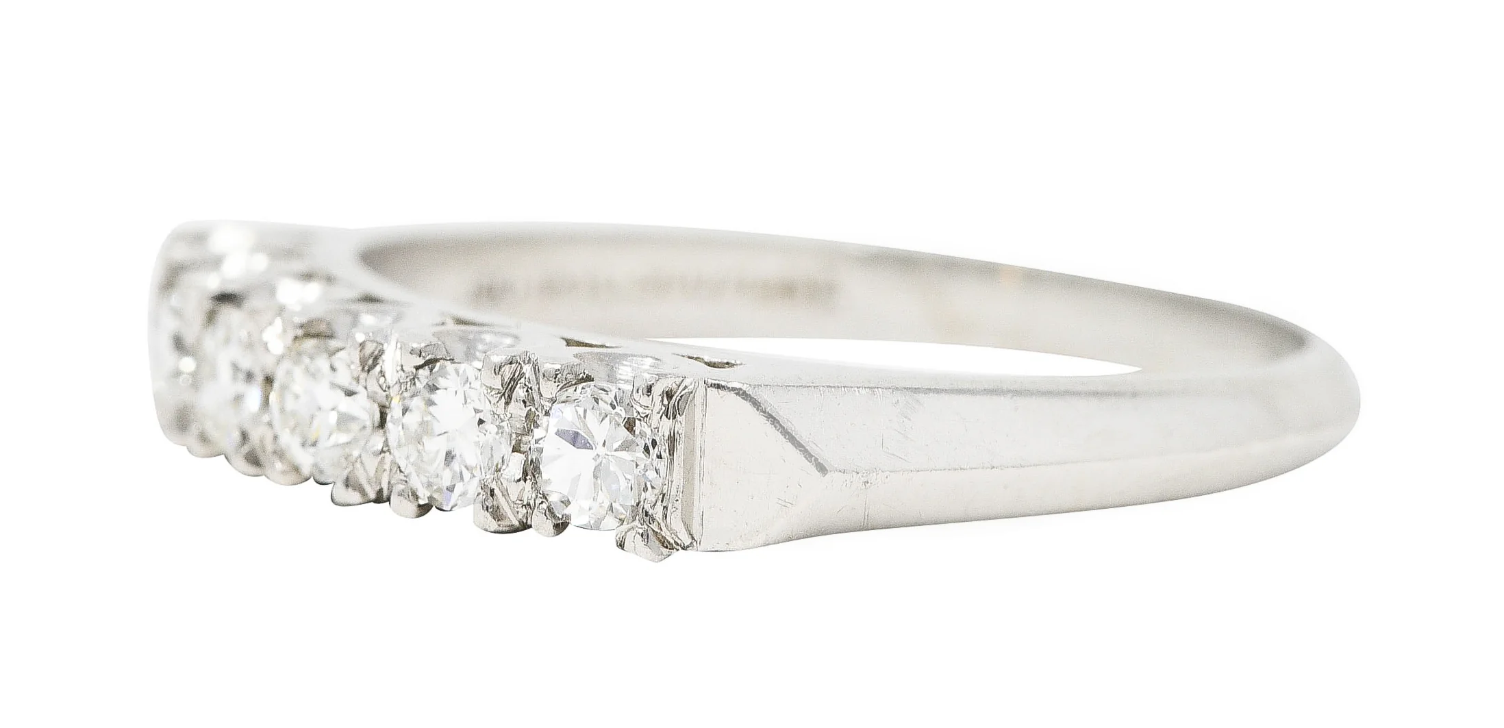 Mid-Century Old European Cut Diamond Platinum Knife Edge Fishtail Vintage Band Ring - Image 5