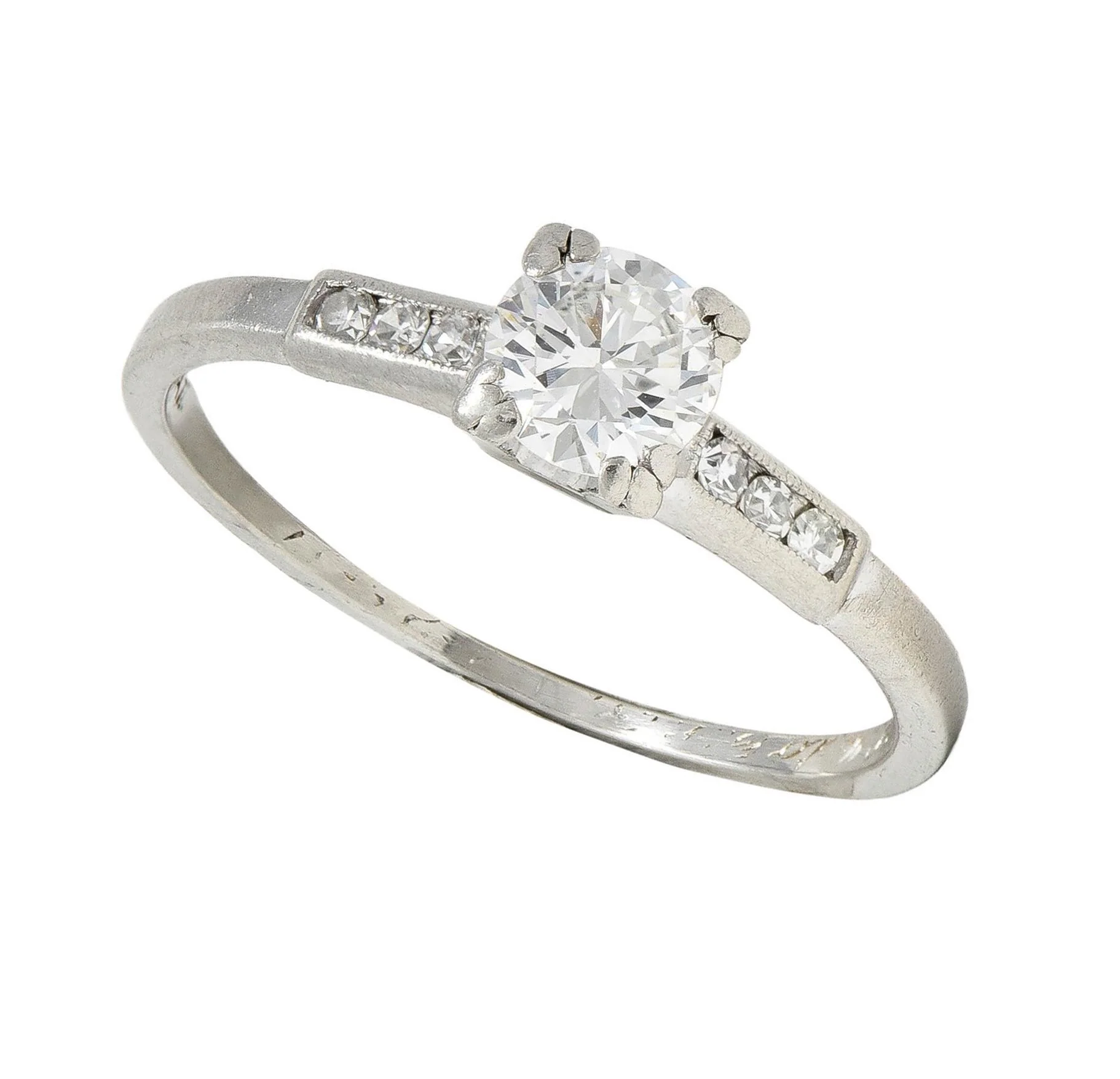 Mid-Century Old European Cut Diamond Platinum Vintage Engagement Ring - Image 11