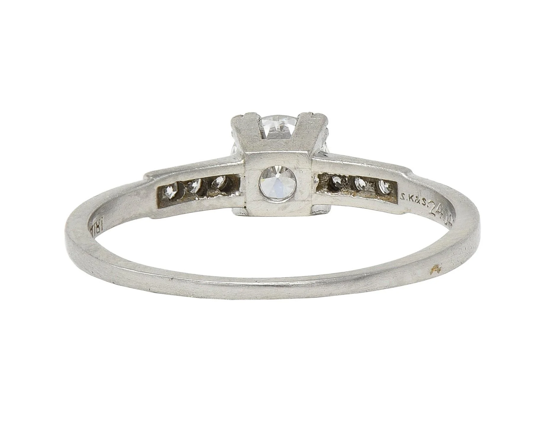 Mid-Century Old European Cut Diamond Platinum Vintage Engagement Ring - Image 4