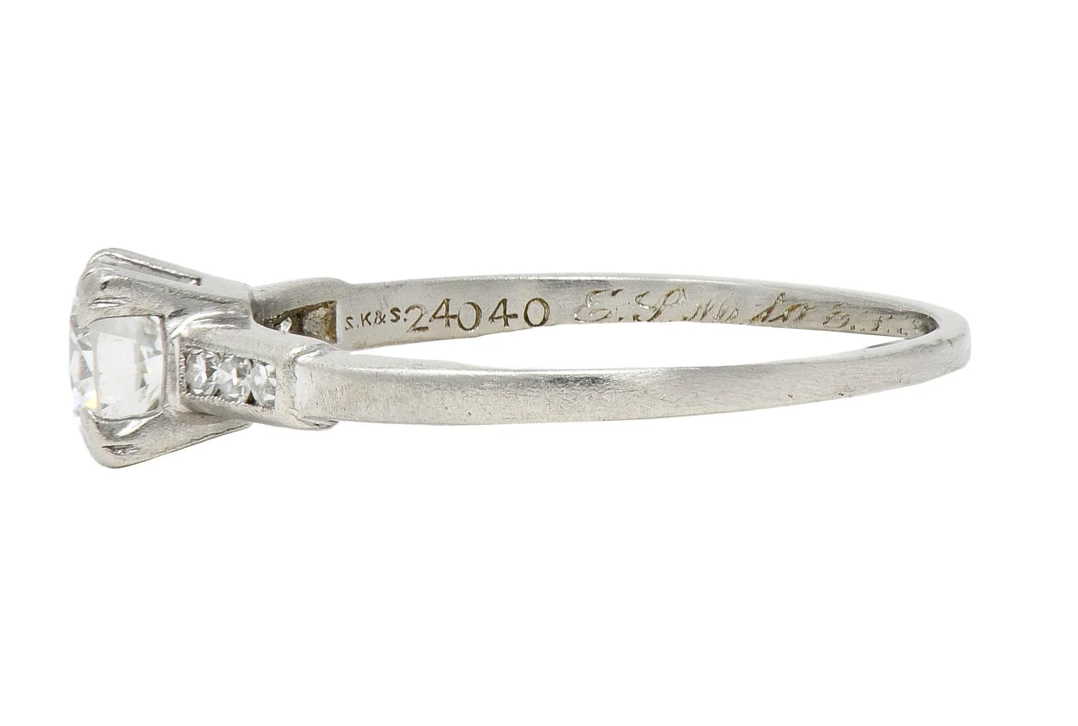 Mid-Century Old European Cut Diamond Platinum Vintage Engagement Ring - Image 5