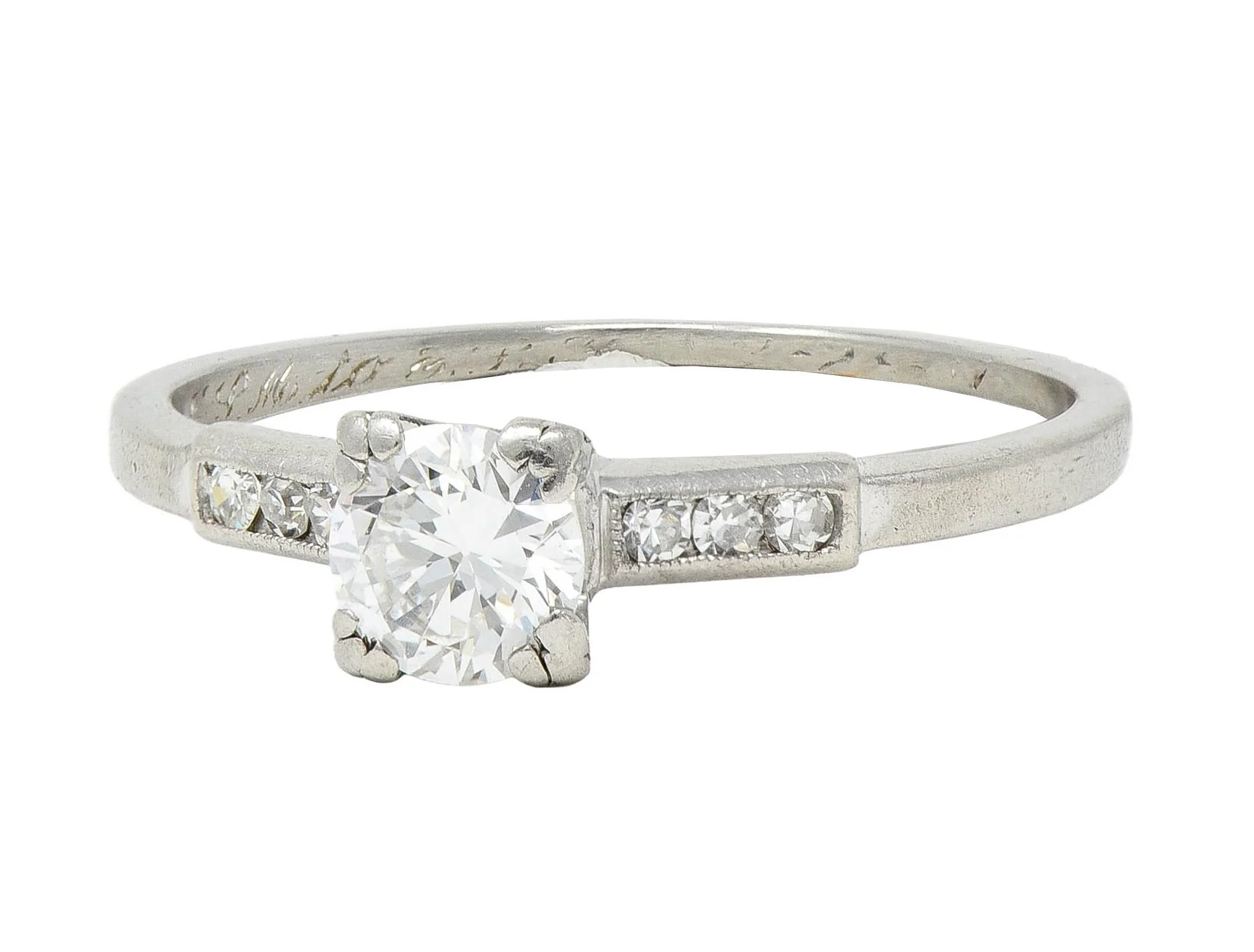 Mid-Century Old European Cut Diamond Platinum Vintage Engagement Ring - Image 6