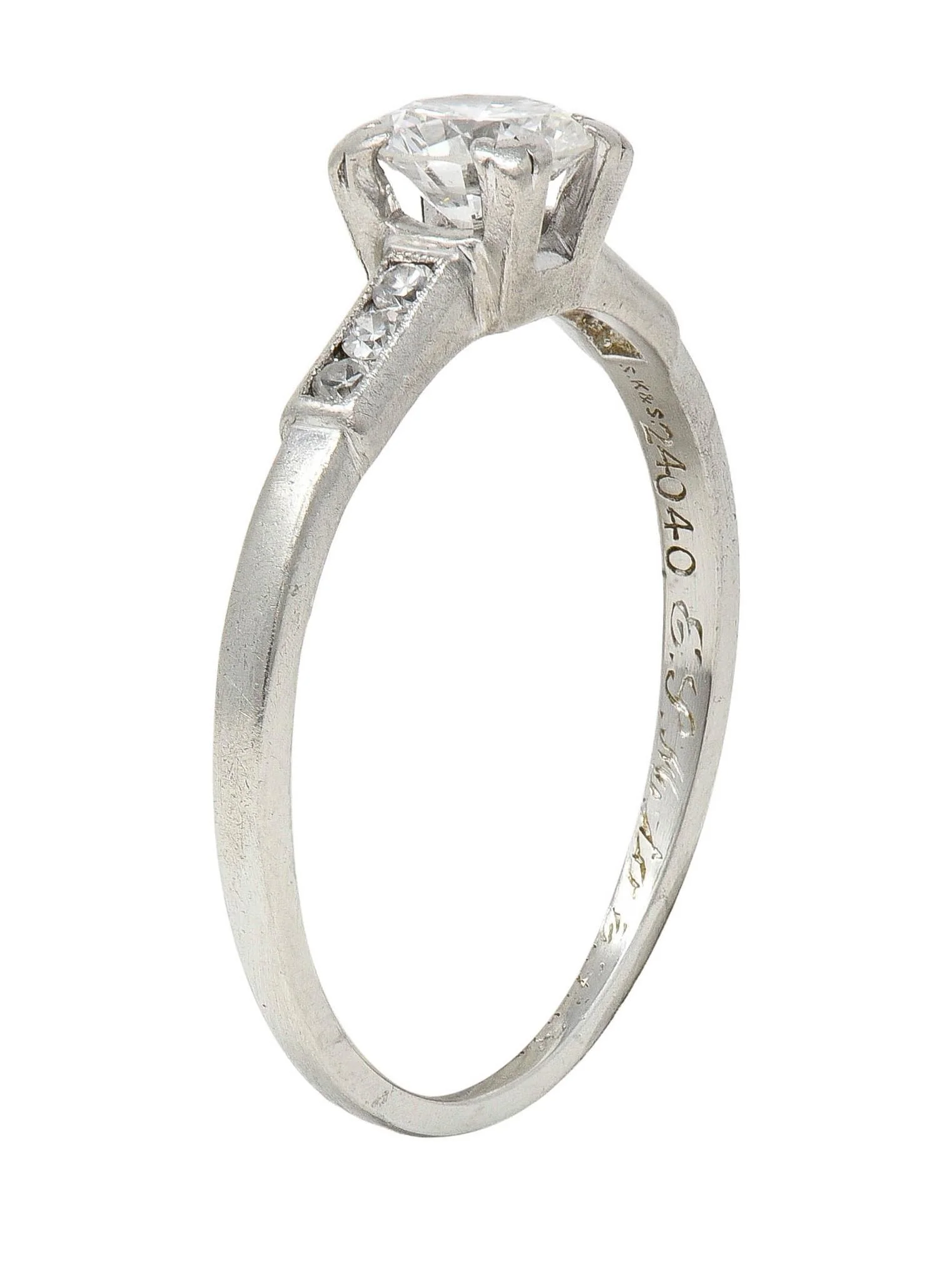 Mid-Century Old European Cut Diamond Platinum Vintage Engagement Ring - Image 9