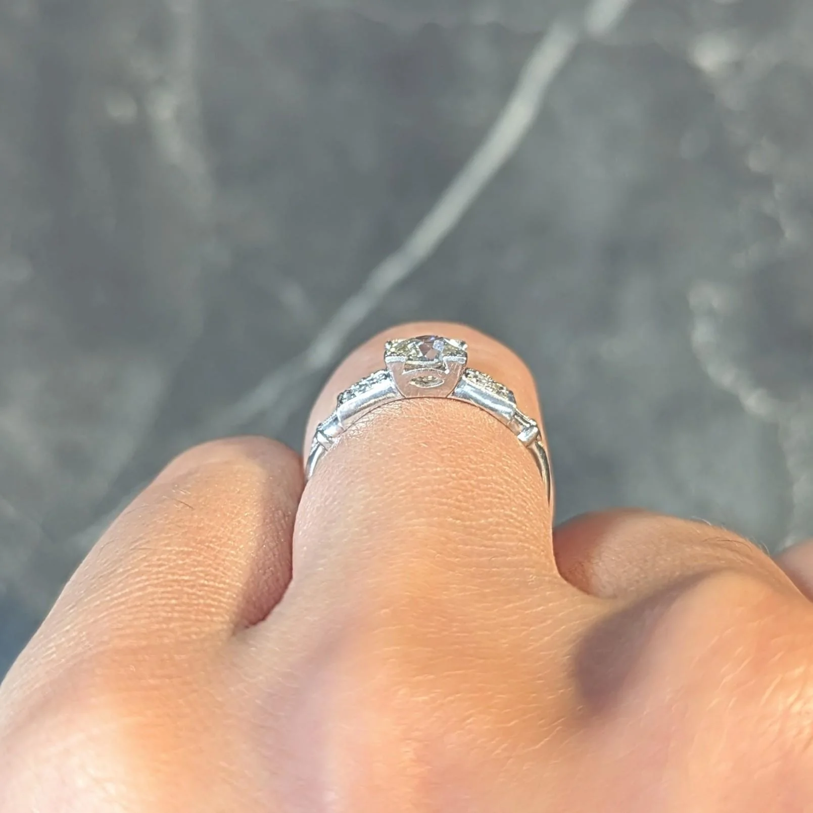 Mid-Century Old European Cut Diamond Platinum Vintage Engagement Ring - Image 13