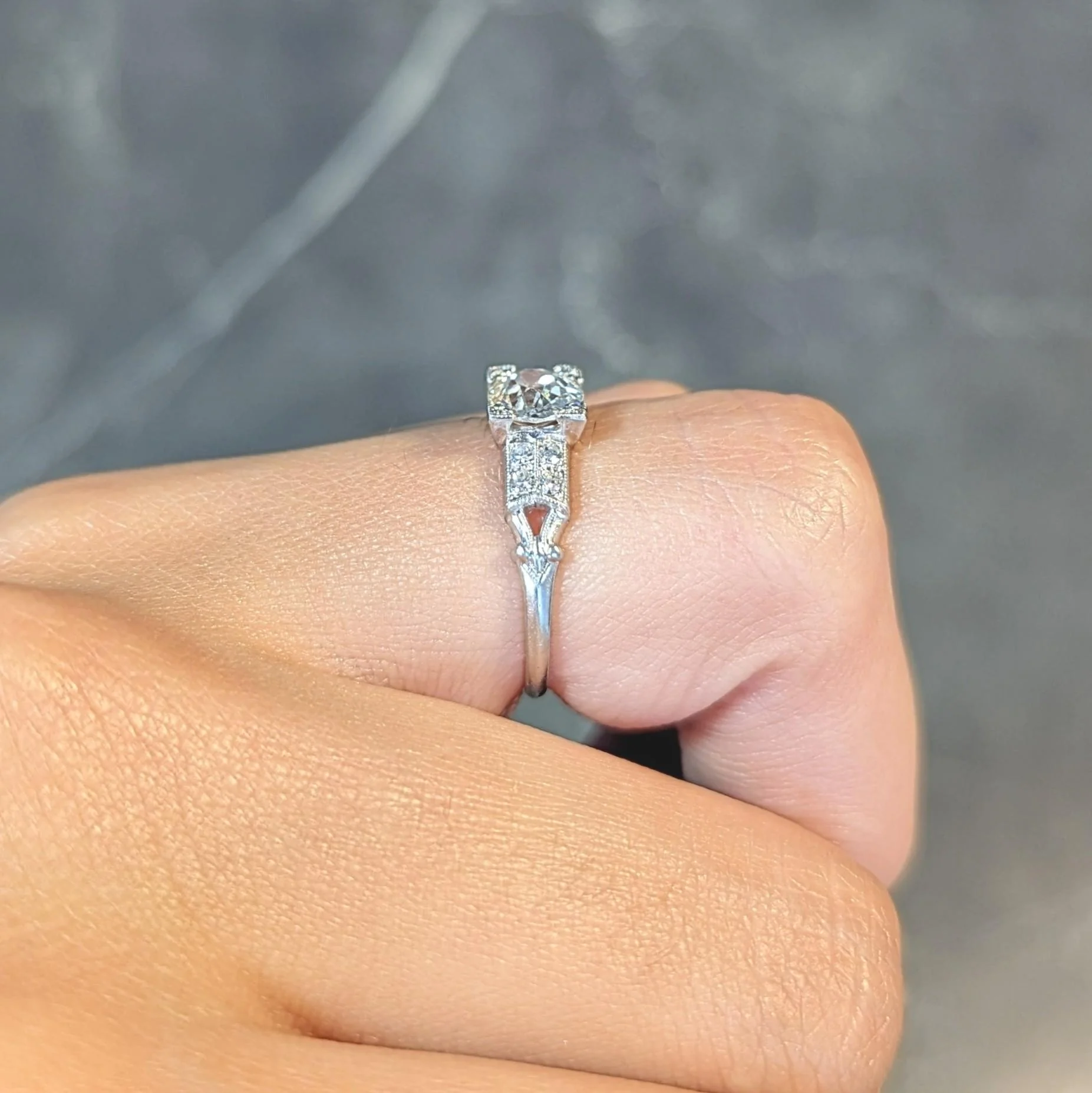 Mid-Century Old European Cut Diamond Platinum Vintage Engagement Ring - Image 14