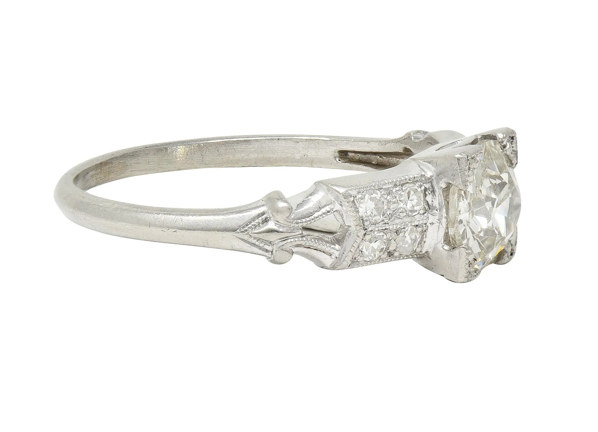 Mid-Century Old European Cut Diamond Platinum Vintage Engagement Ring - Image 3