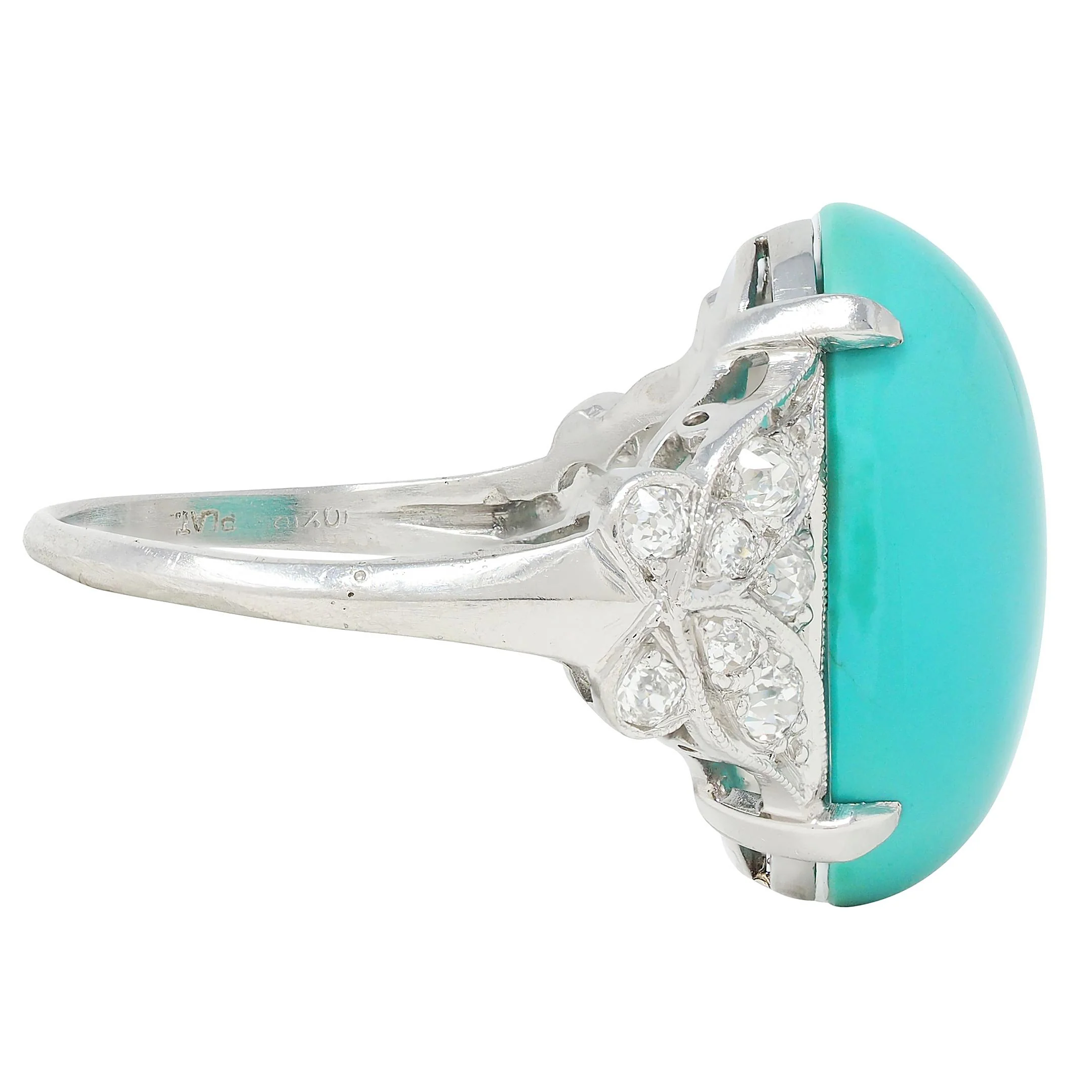 Mid-Century Turquoise Diamond Platinum Vintage Butterfly Cocktail Ring - Image 2
