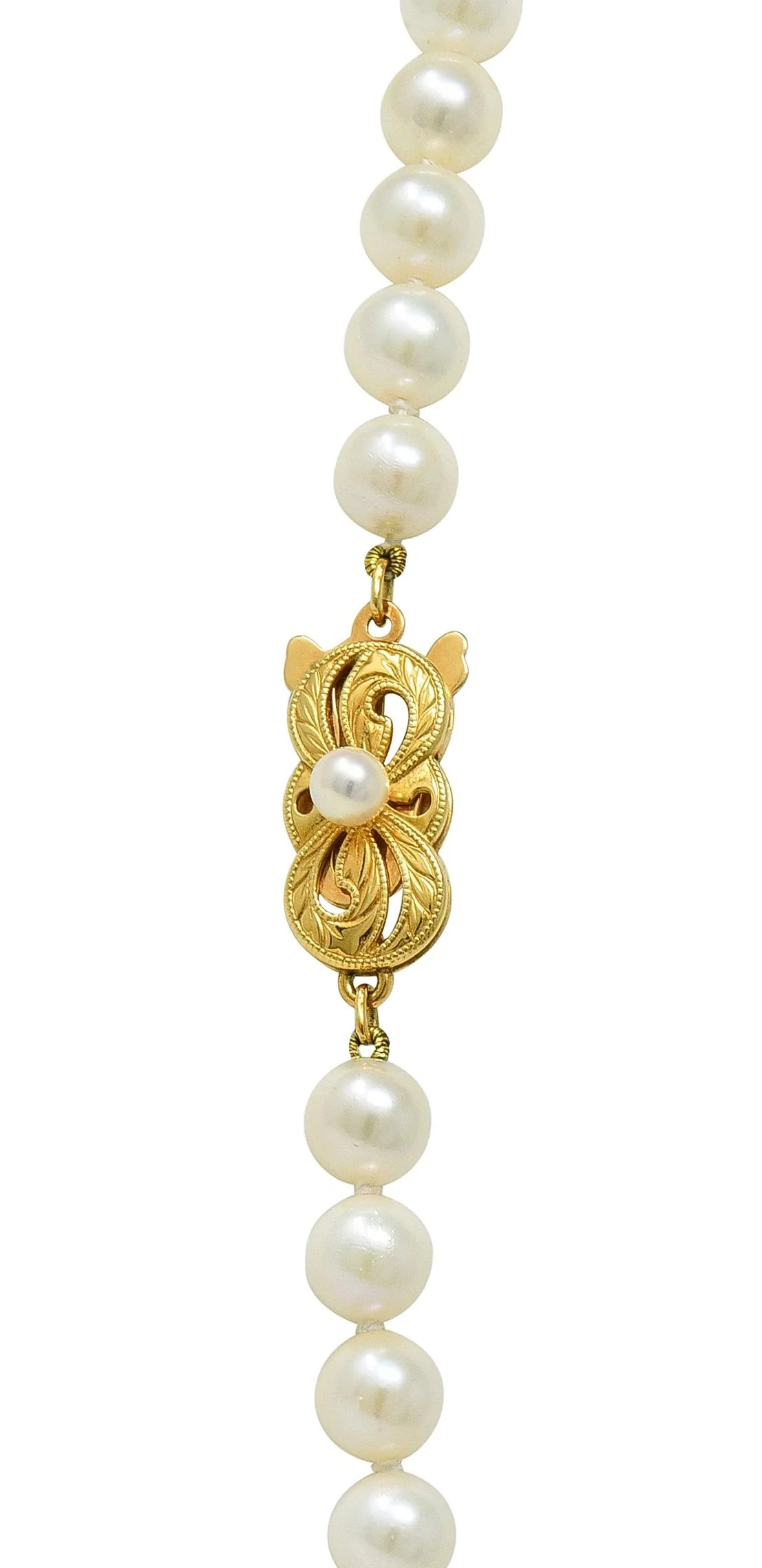 Mikimoto 1980's Akoya Pearl 18 Karat Yellow Gold Vintage Pearl Strand Necklace - Image 7