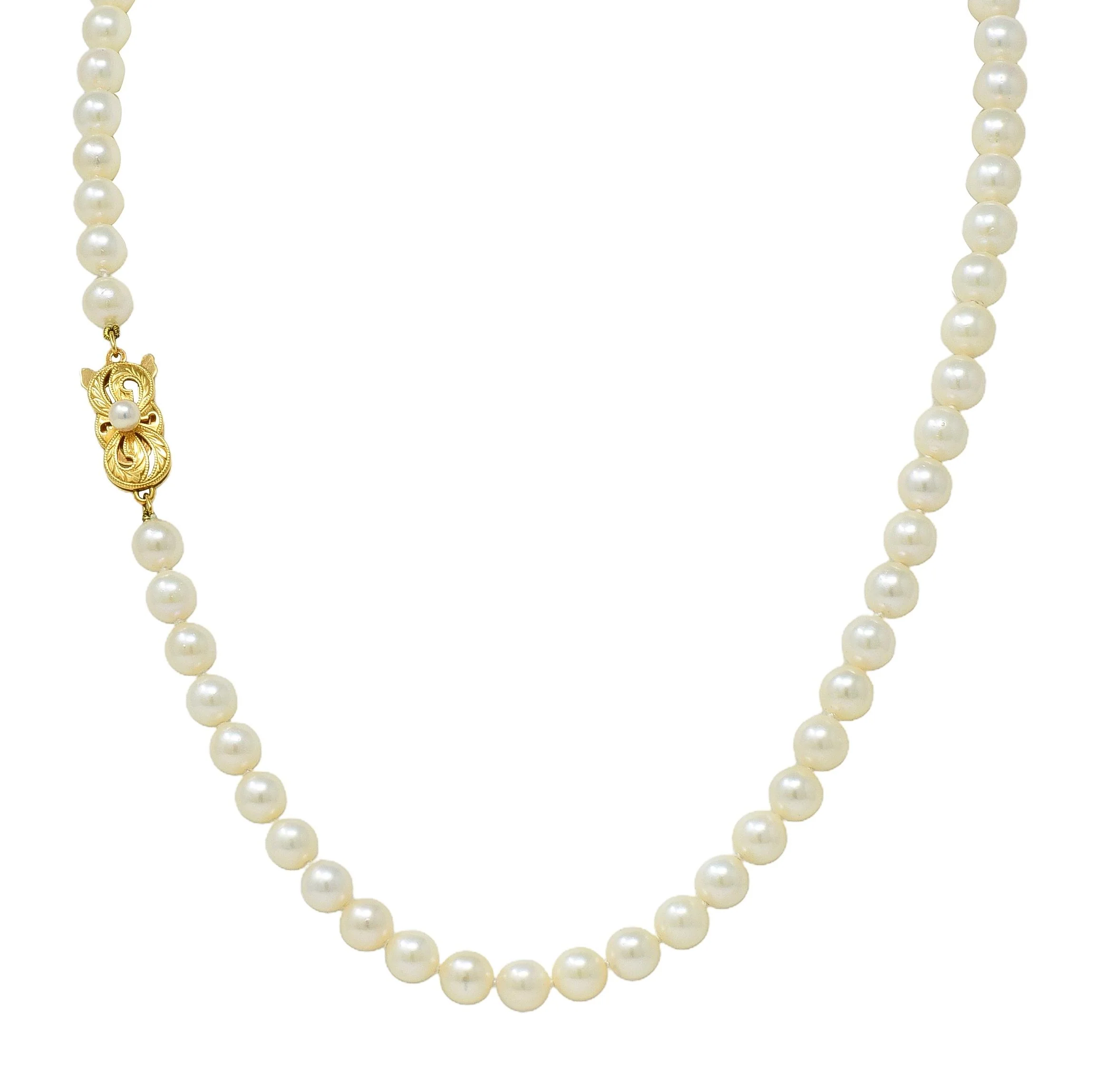 Mikimoto 1980's Akoya Pearl 18 Karat Yellow Gold Vintage Pearl Strand Necklace - Image 8