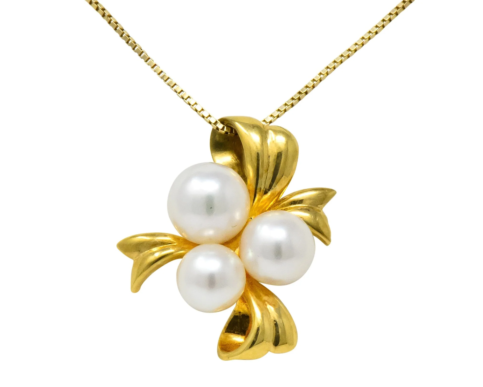 Mikimoto Cultured Pearl 18 Karat Gold Ribbon Pendant Necklace - Image 2