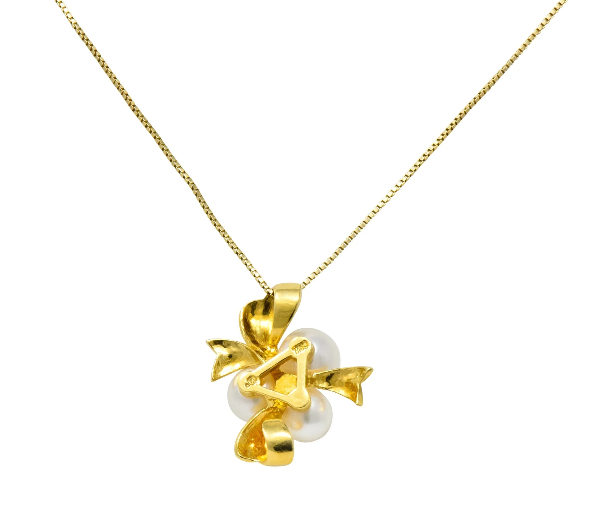 Mikimoto Cultured Pearl 18 Karat Gold Ribbon Pendant Necklace - Image 3