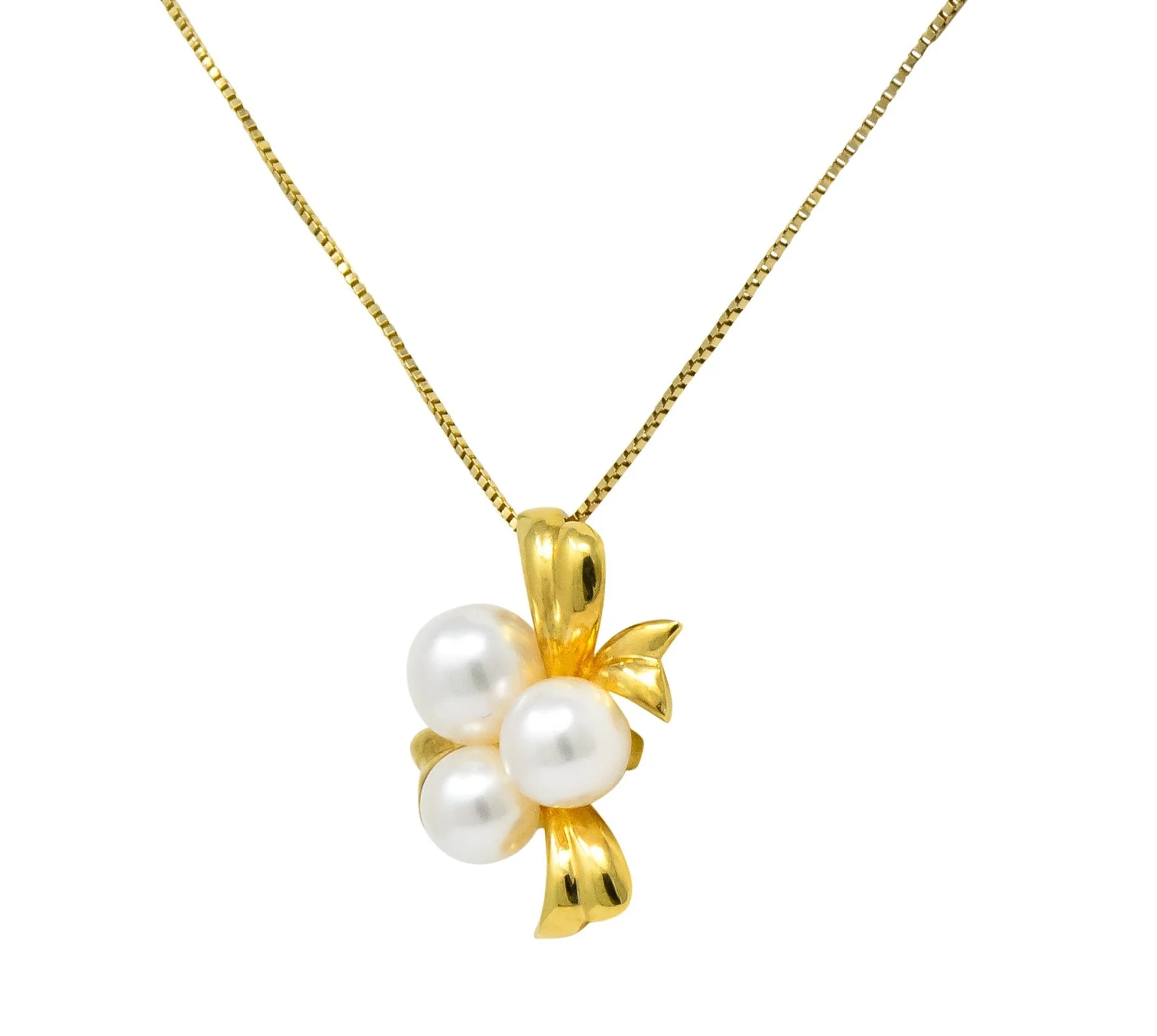 Mikimoto Cultured Pearl 18 Karat Gold Ribbon Pendant Necklace - Image 6