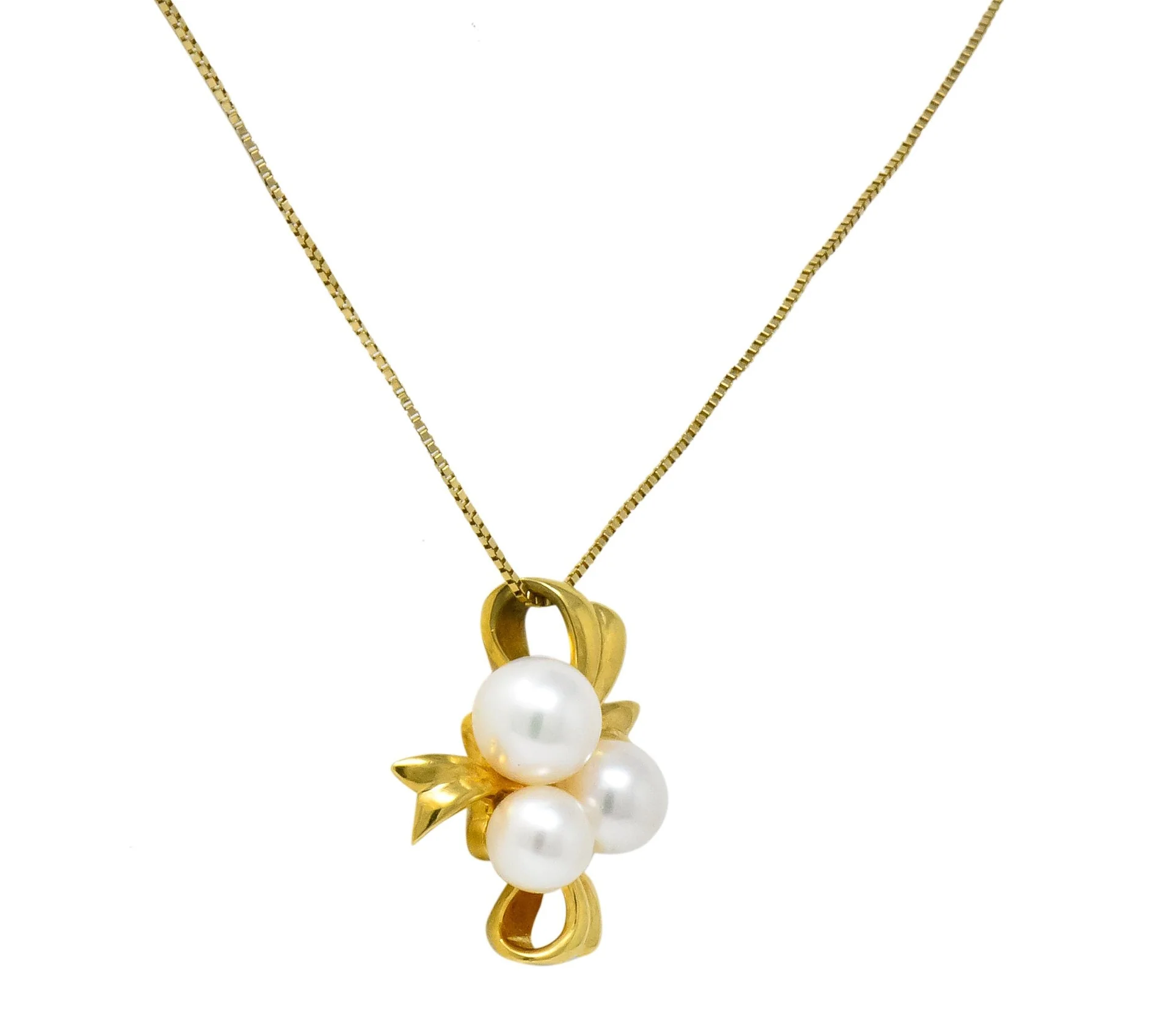 Mikimoto Cultured Pearl 18 Karat Gold Ribbon Pendant Necklace - Image 7