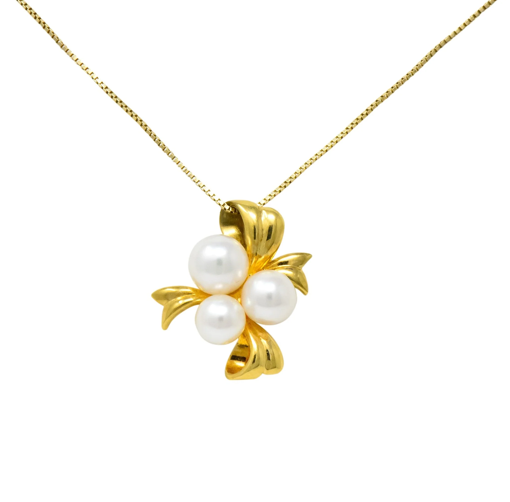 Mikimoto Cultured Pearl 18 Karat Gold Ribbon Pendant Necklace - Image 8
