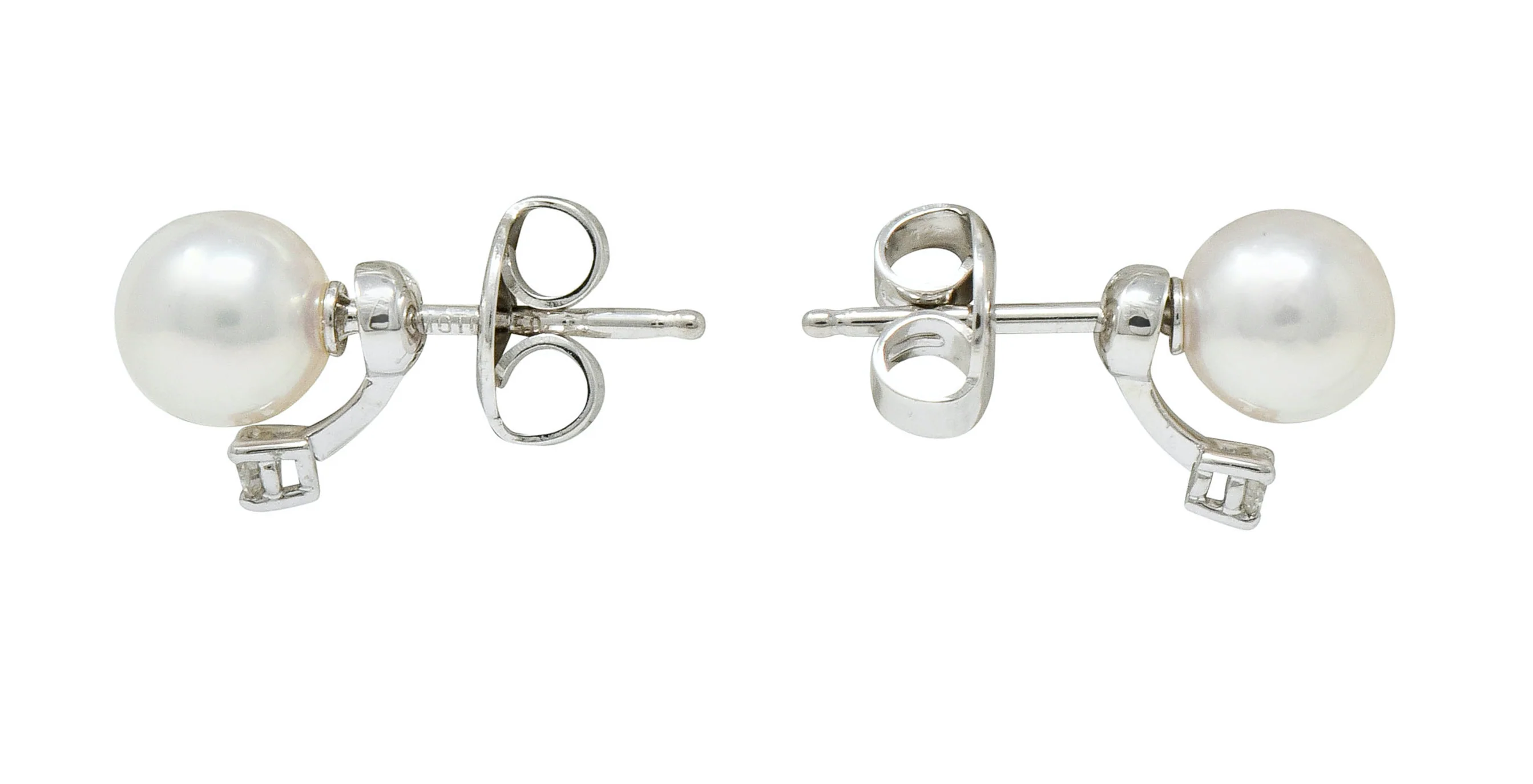 Mikimoto Cultured Pearl Diamond 18 Karat White Gold Stud Earrings - Image 2