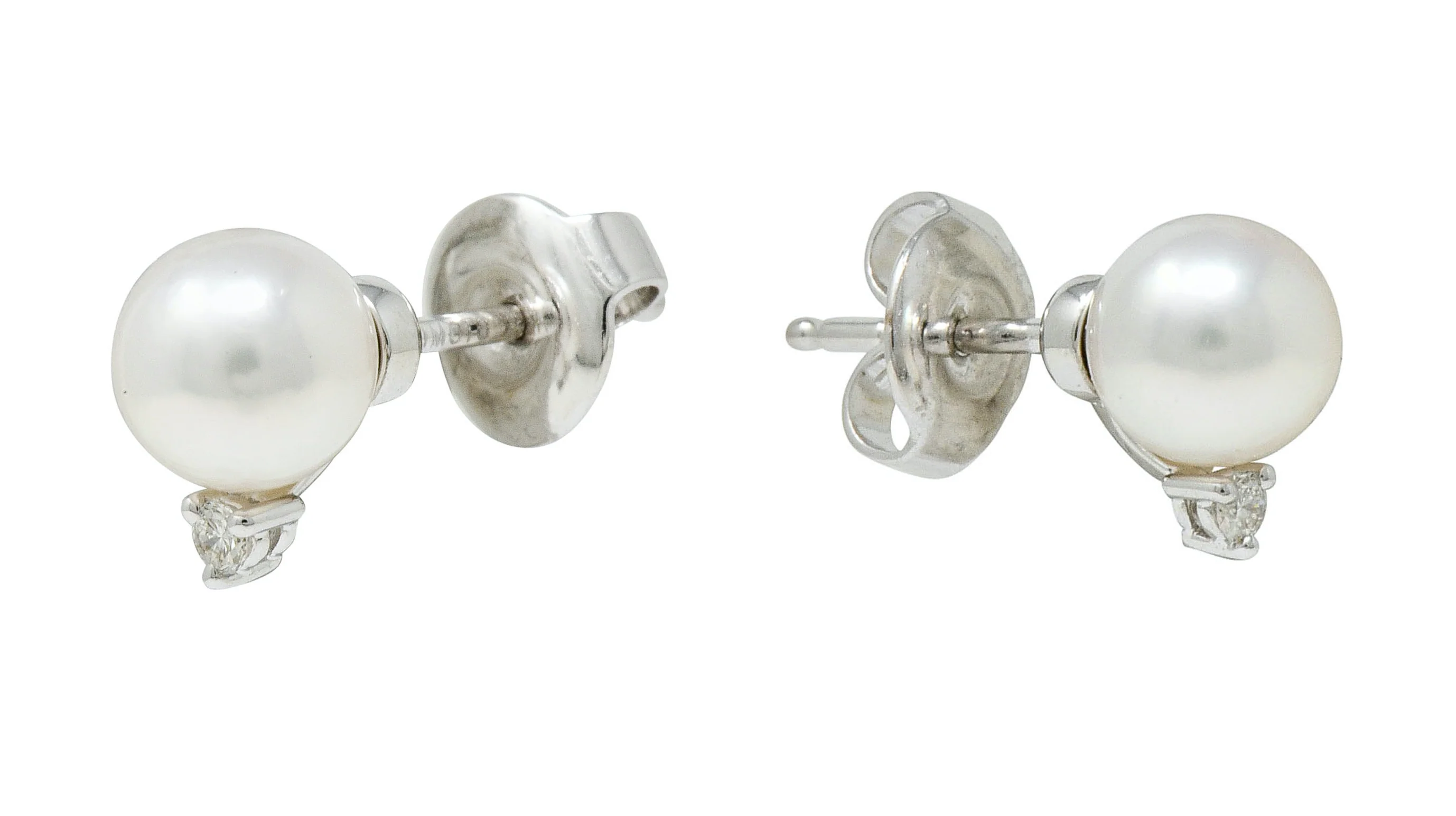 Mikimoto Cultured Pearl Diamond 18 Karat White Gold Stud Earrings - Image 3