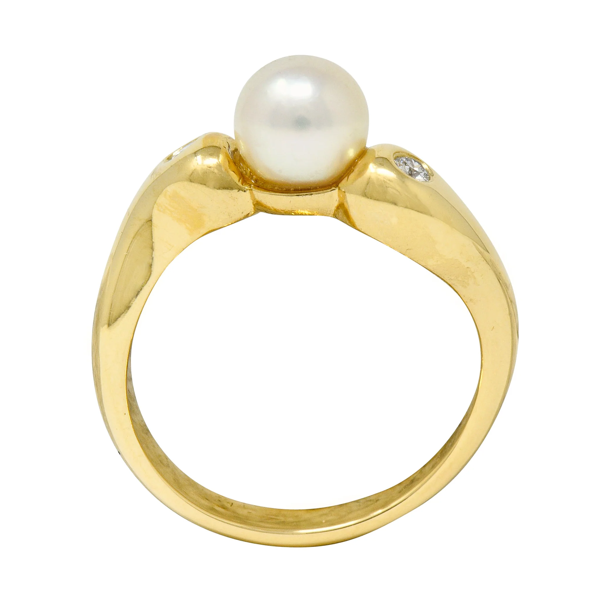 Mikimoto Diamond Cultured Pearl 18 Karat Gold Three Stone Ring - Image 8