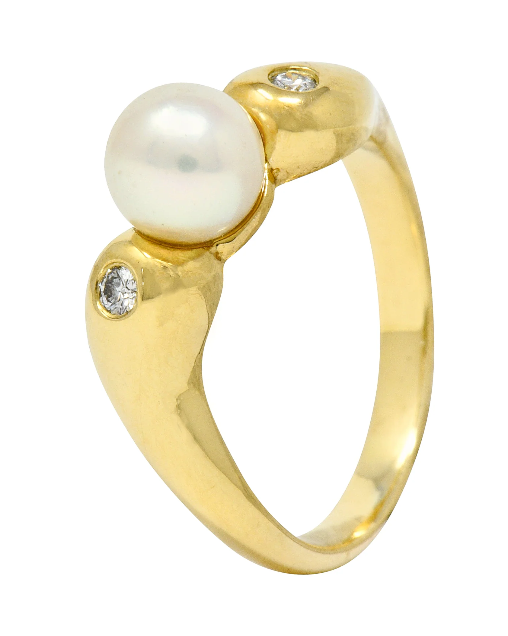 Mikimoto Diamond Cultured Pearl 18 Karat Gold Three Stone Ring - Image 9
