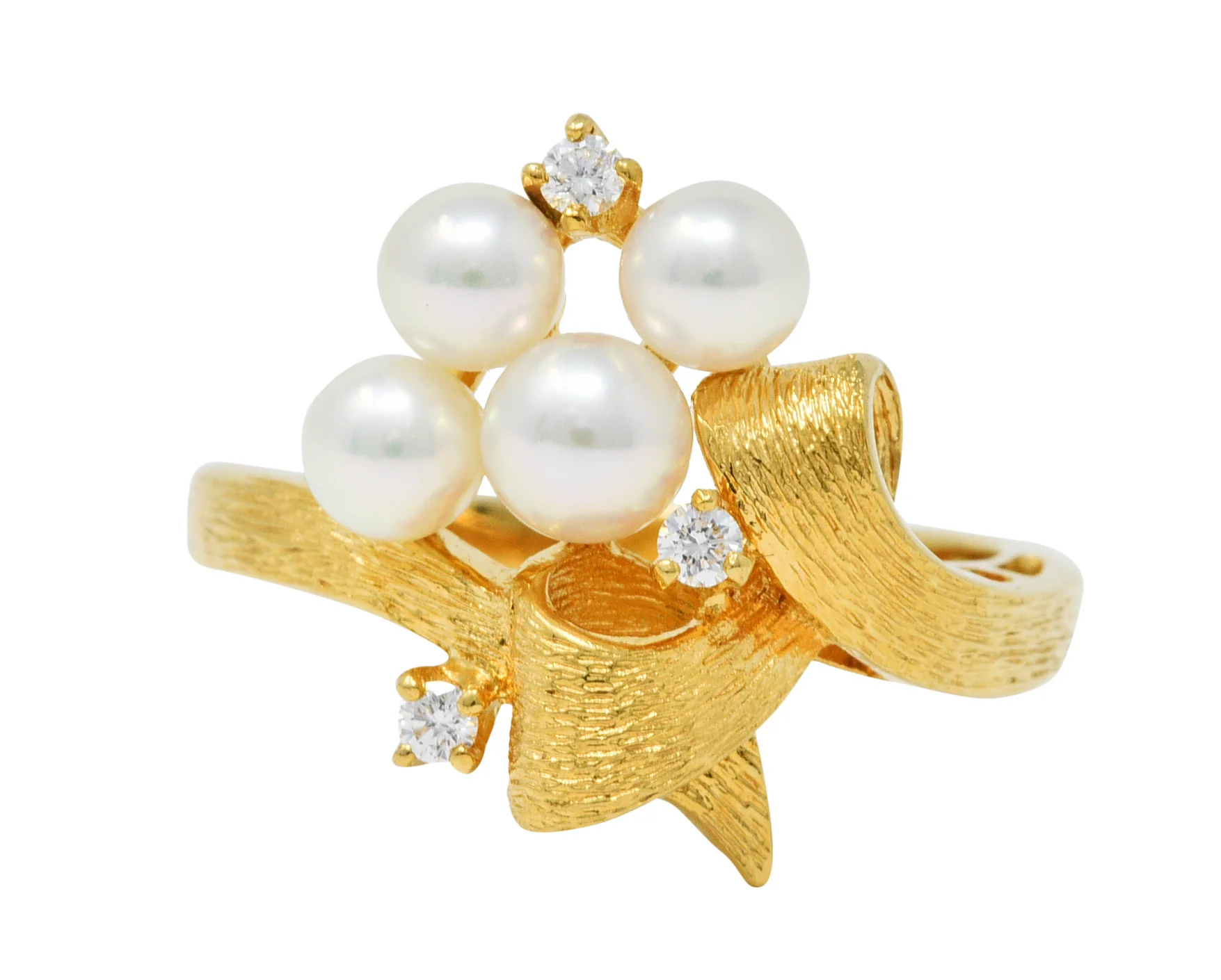 Mikimoto Diamond Pearl 18 Karat Gold Ribbon Ring