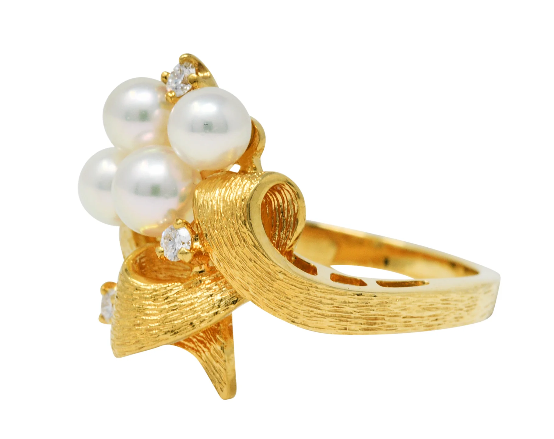 Mikimoto Diamond Pearl 18 Karat Gold Ribbon Ring - Image 6