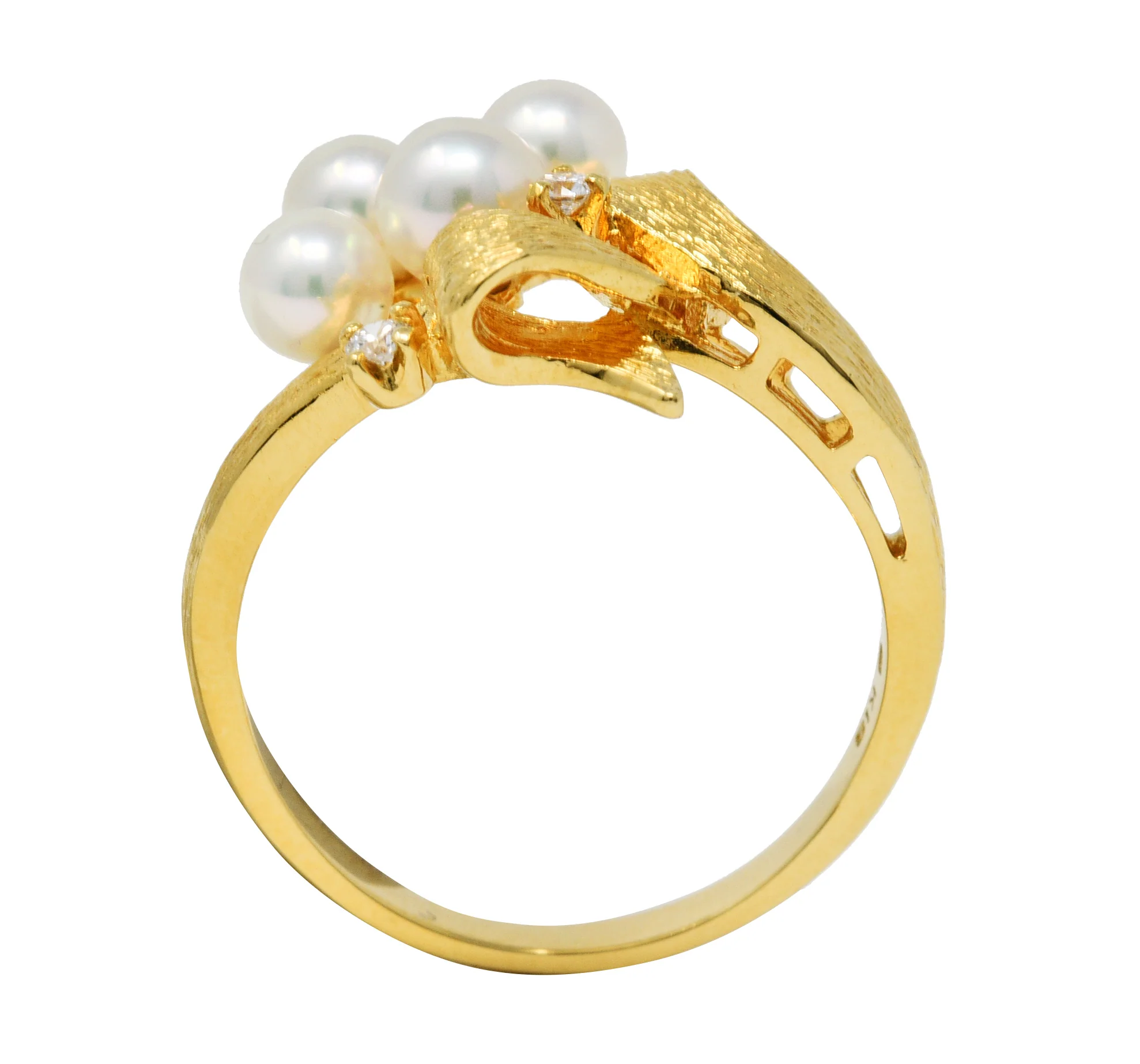 Mikimoto Diamond Pearl 18 Karat Gold Ribbon Ring - Image 8