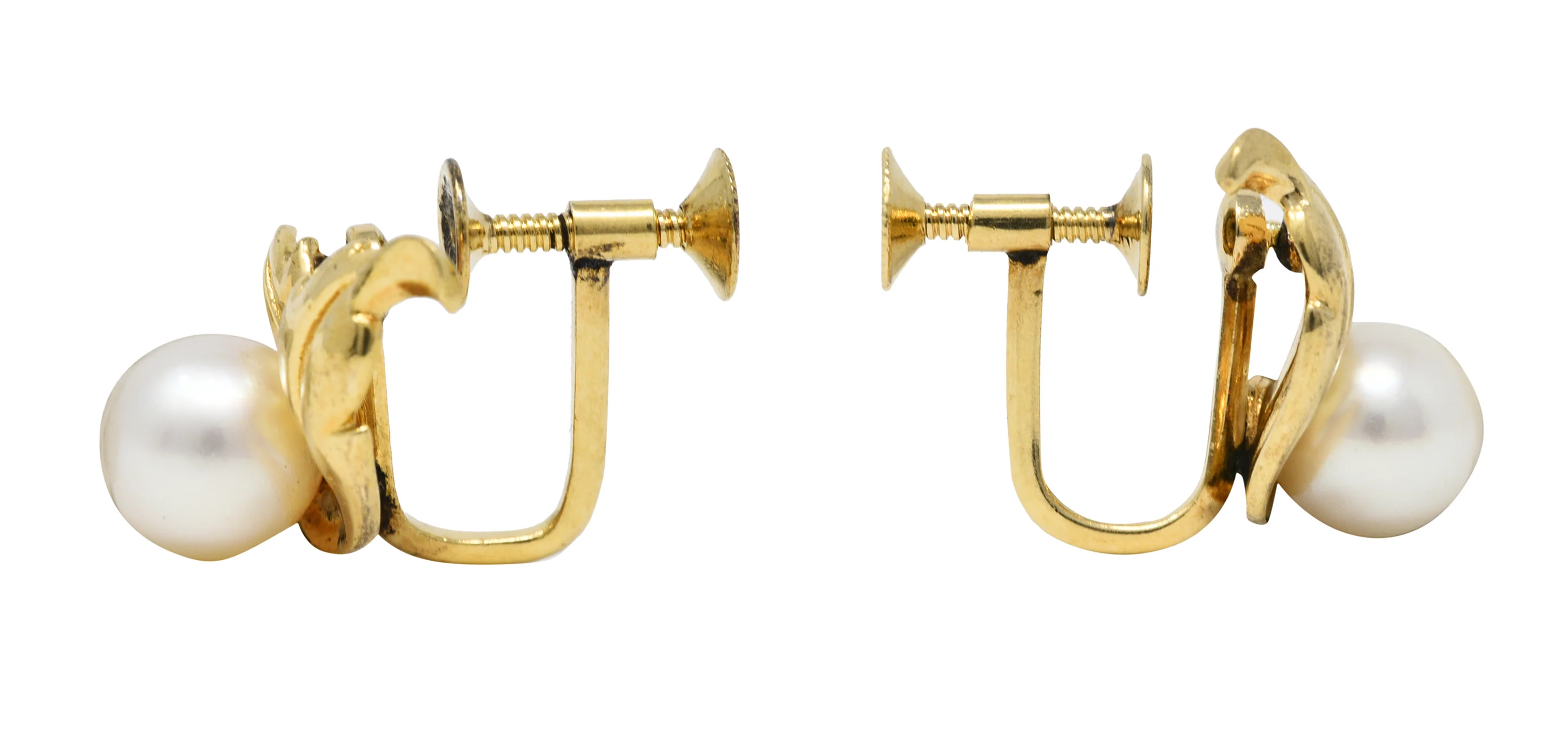 Mikimoto Retro Cultured Pearl 14 Karat Gold Screwback Earrings - Image 2