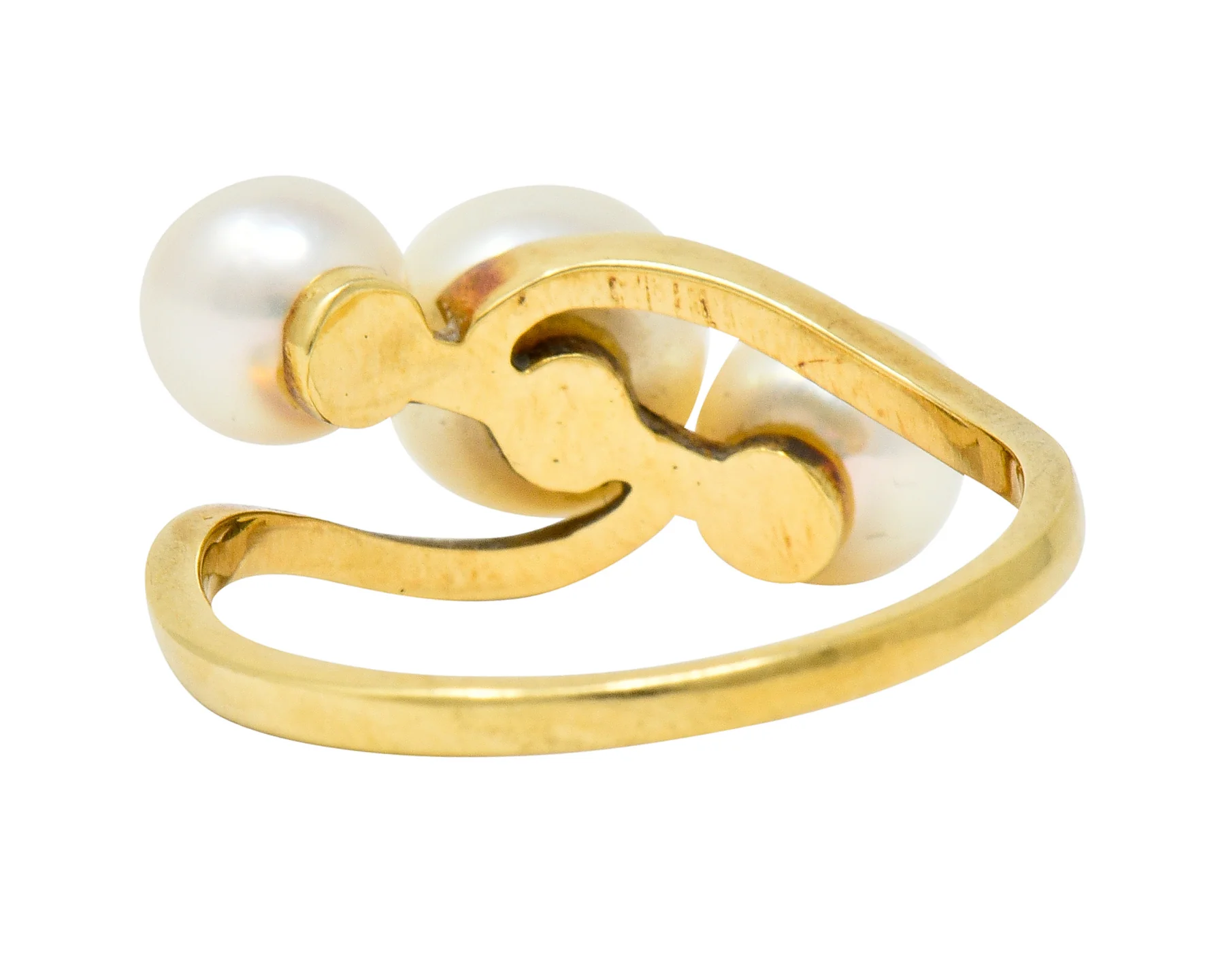 Mikimoto Vintage Cultured Pearl 14 Karat Gold Three Stone Ring - Image 4