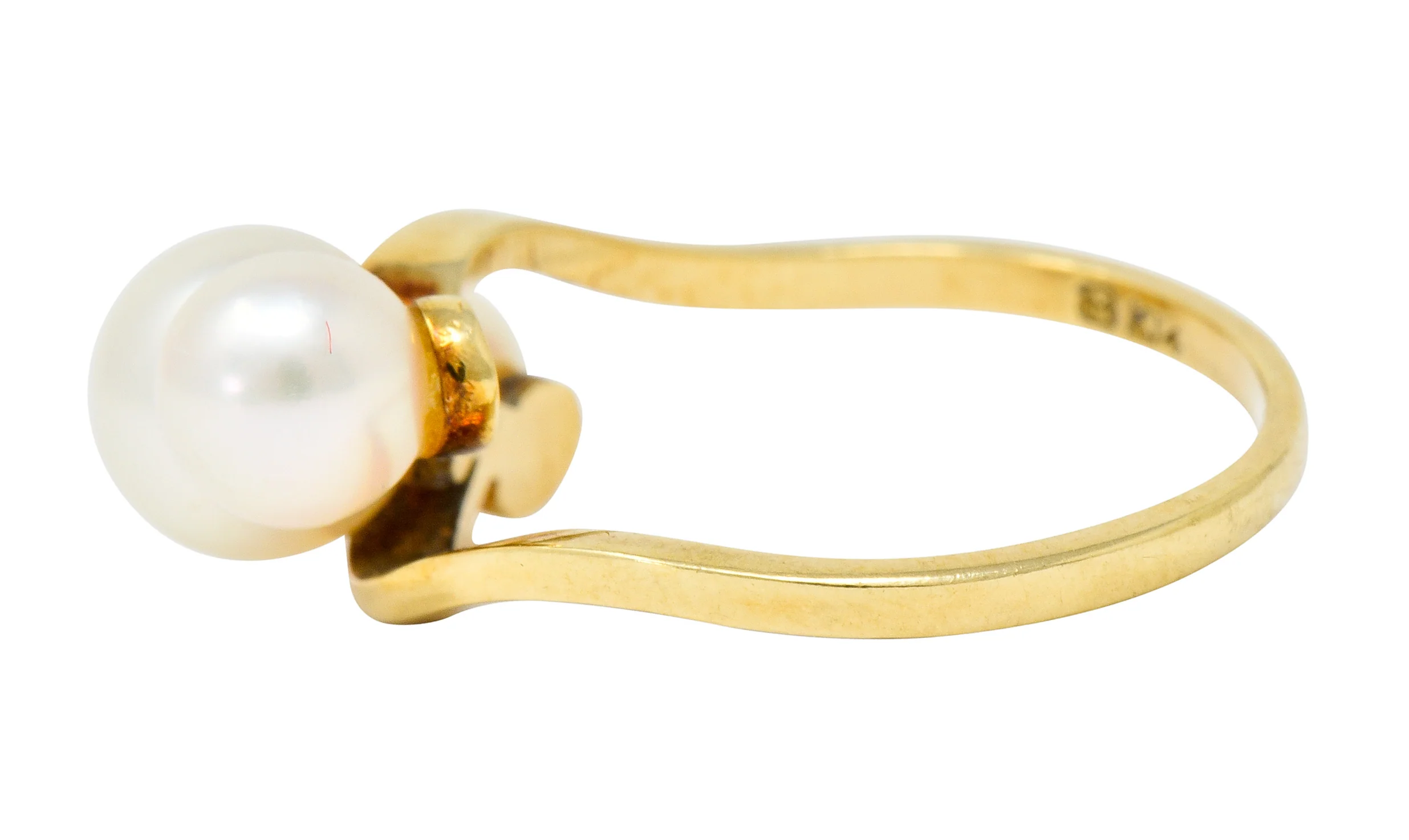 Mikimoto Vintage Cultured Pearl 14 Karat Gold Three Stone Ring - Image 5