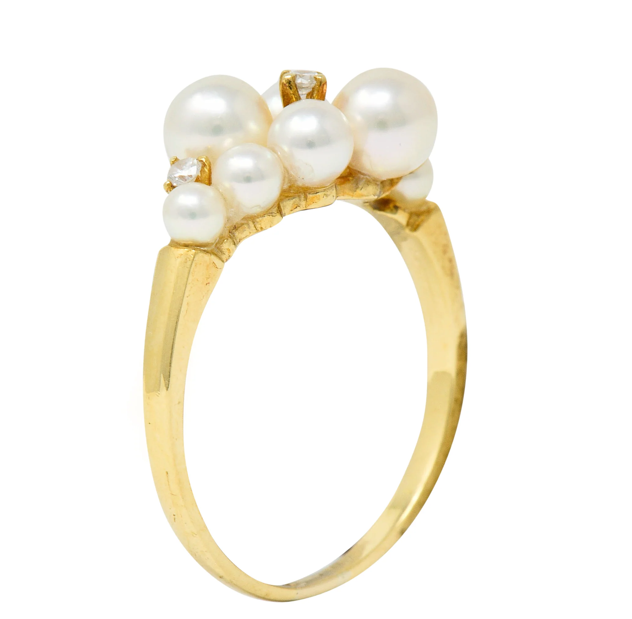 Mikimoto Vintage Diamond Cultured Pearl 18 Karat Gold Cluster Ring - Image 7