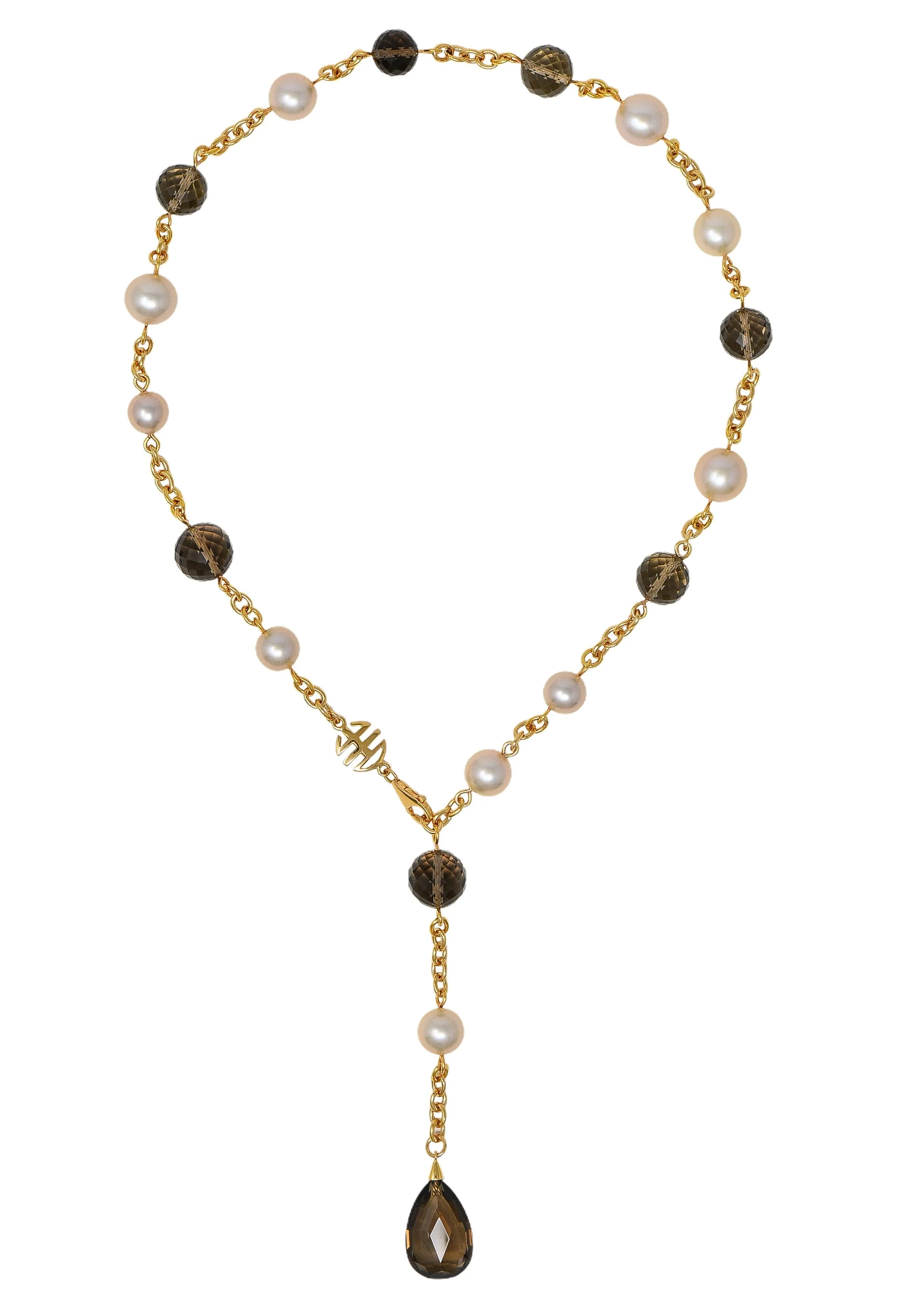 MiMi Milano Akoya Pearl Smoky Quartz 18 Karat Yellow Gold Sartuoir Drop Necklace - Image 3