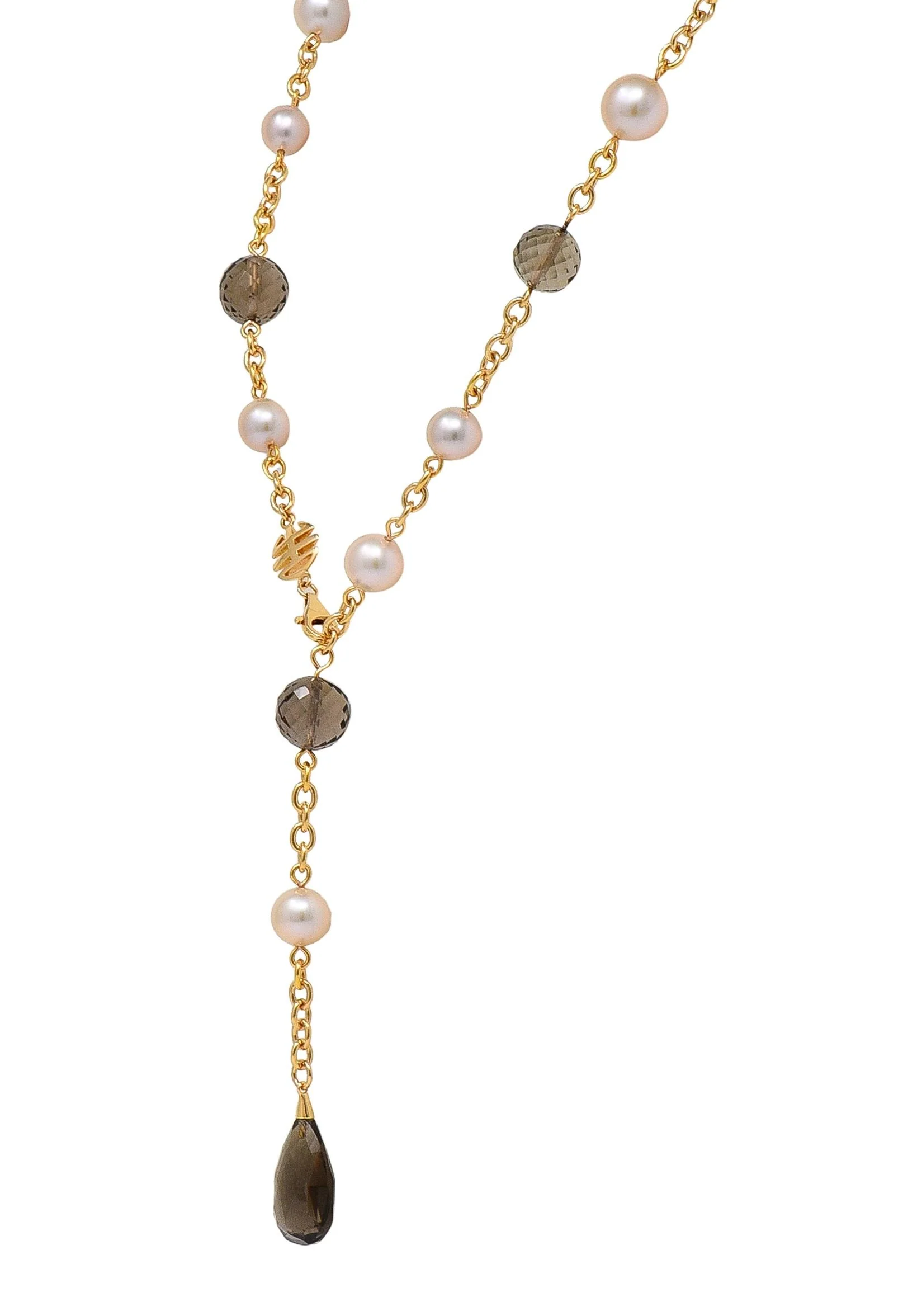 MiMi Milano Akoya Pearl Smoky Quartz 18 Karat Yellow Gold Sartuoir Drop Necklace - Image 4