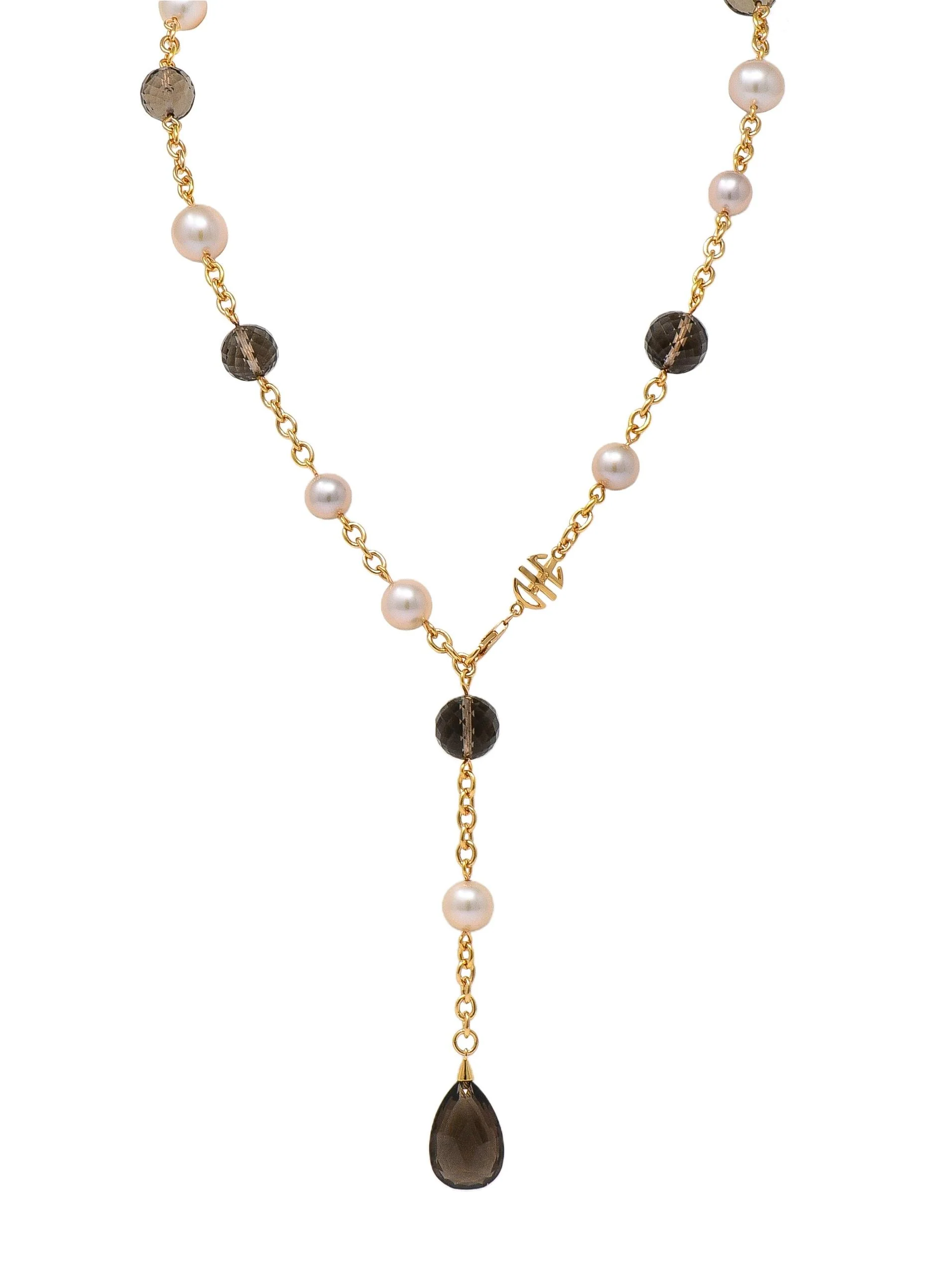 MiMi Milano Akoya Pearl Smoky Quartz 18 Karat Yellow Gold Sartuoir Drop Necklace - Image 5