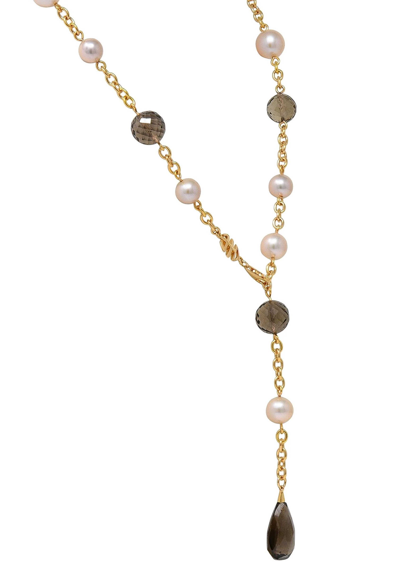 MiMi Milano Akoya Pearl Smoky Quartz 18 Karat Yellow Gold Sartuoir Drop Necklace - Image 6