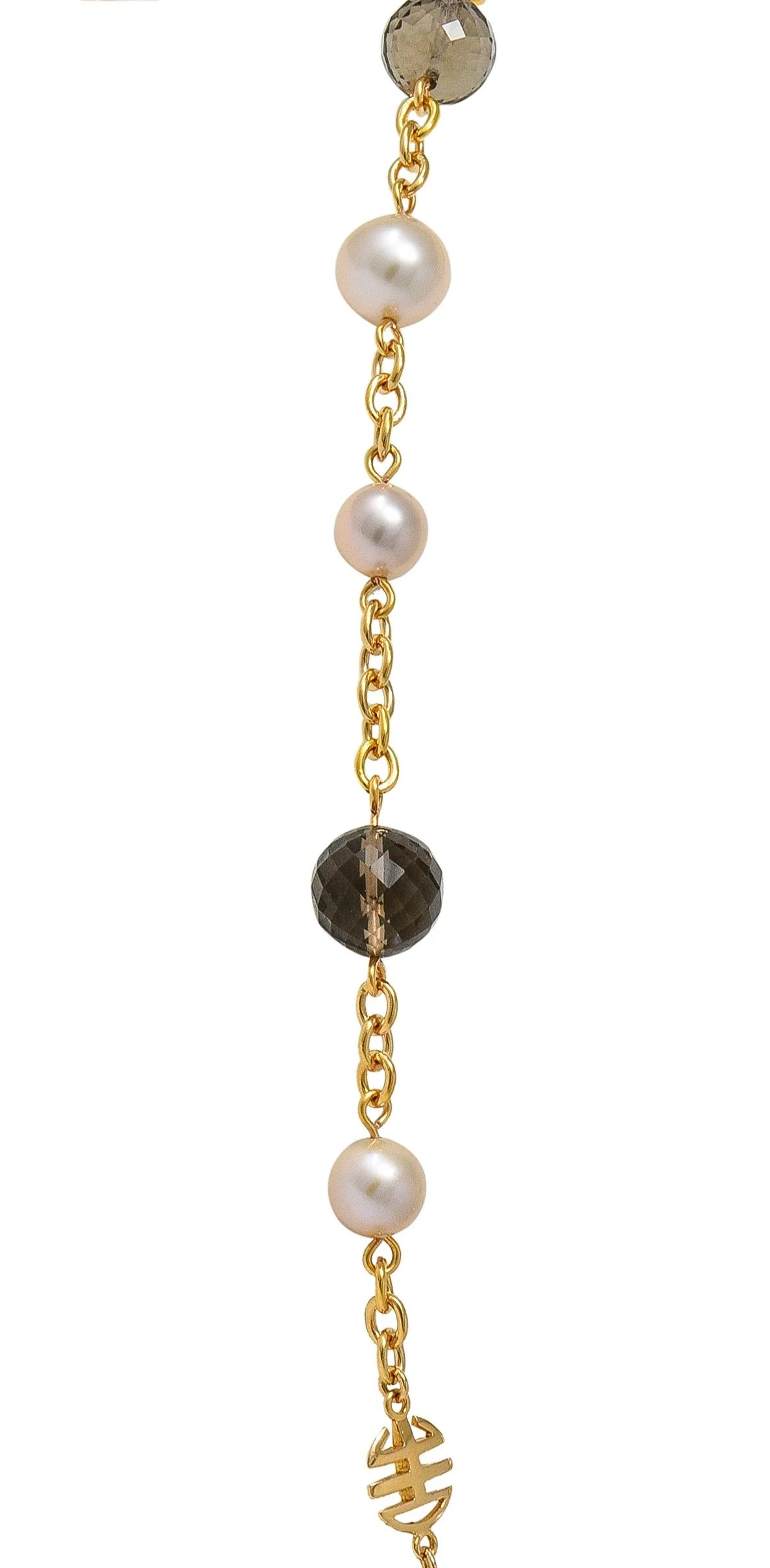 MiMi Milano Akoya Pearl Smoky Quartz 18 Karat Yellow Gold Sartuoir Drop Necklace - Image 8