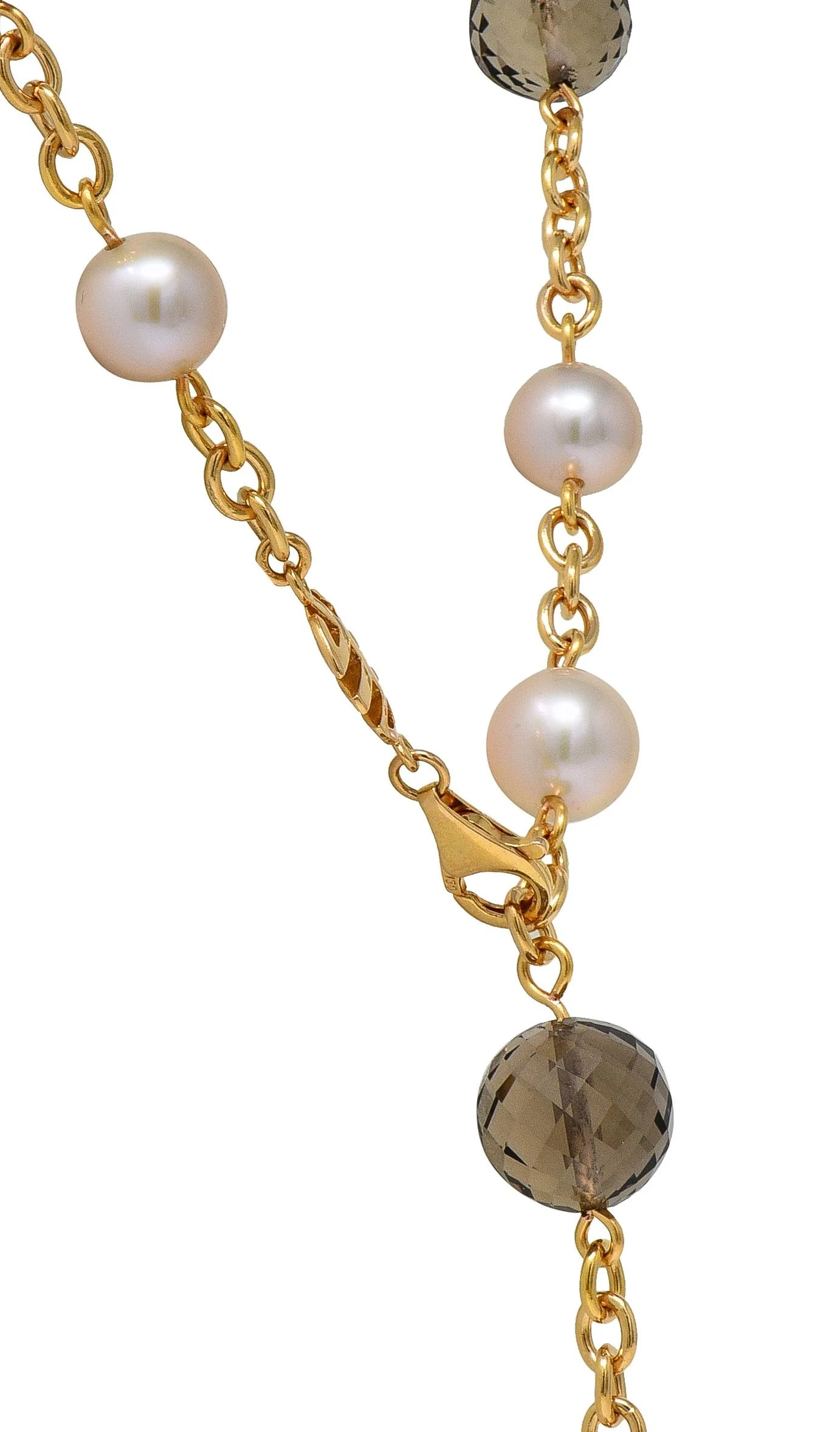 MiMi Milano Akoya Pearl Smoky Quartz 18 Karat Yellow Gold Sartuoir Drop Necklace - Image 9