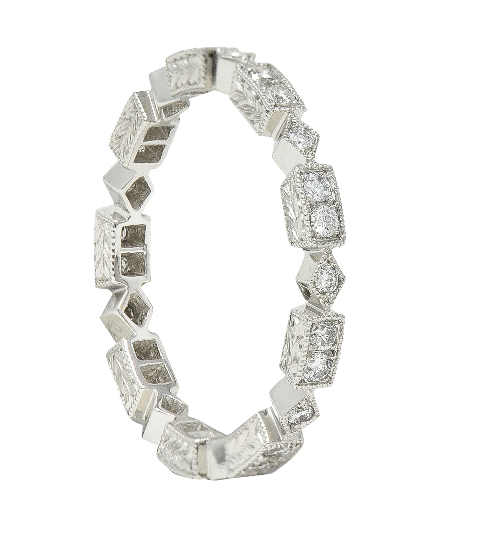 Modern 0.31 CTW Diamond 18 Karat White Gold Geometric Stacking Band Ring - Image 8