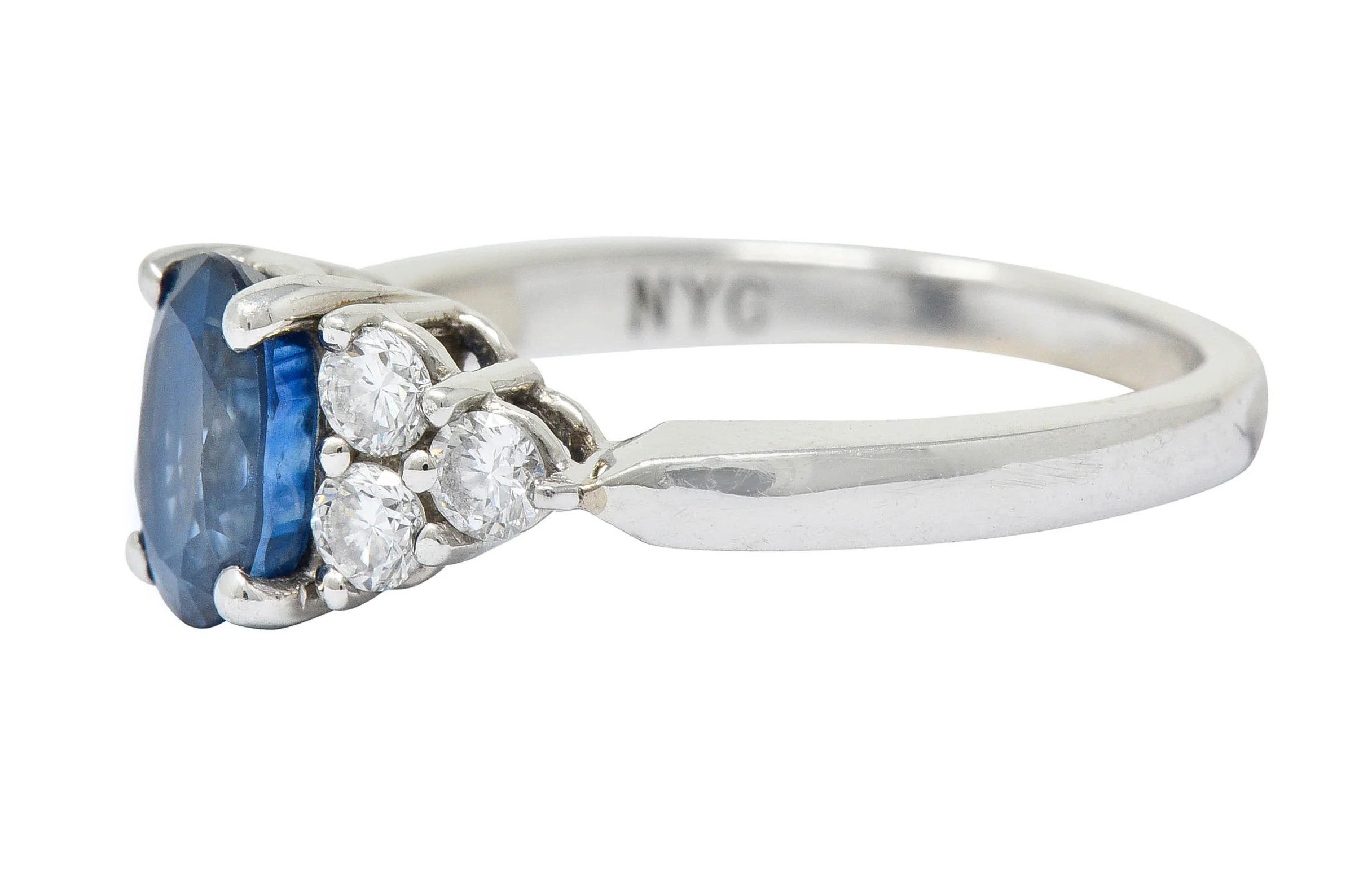 Modern 1.51 CTW Sapphire Diamond Platinum Engagement Ring - Image 6